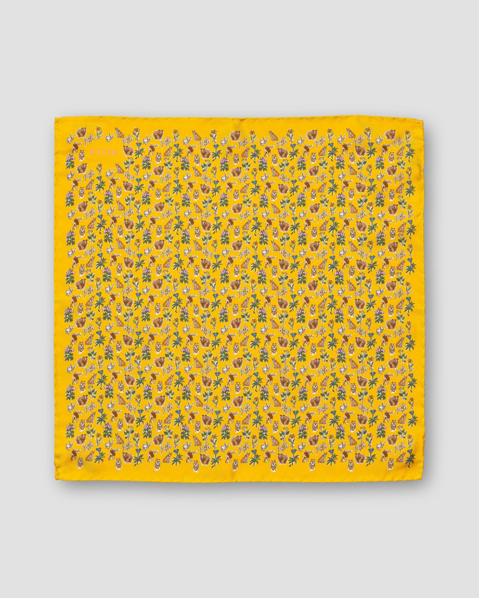 Eton - yellow flora and fauna print silk pocket square
