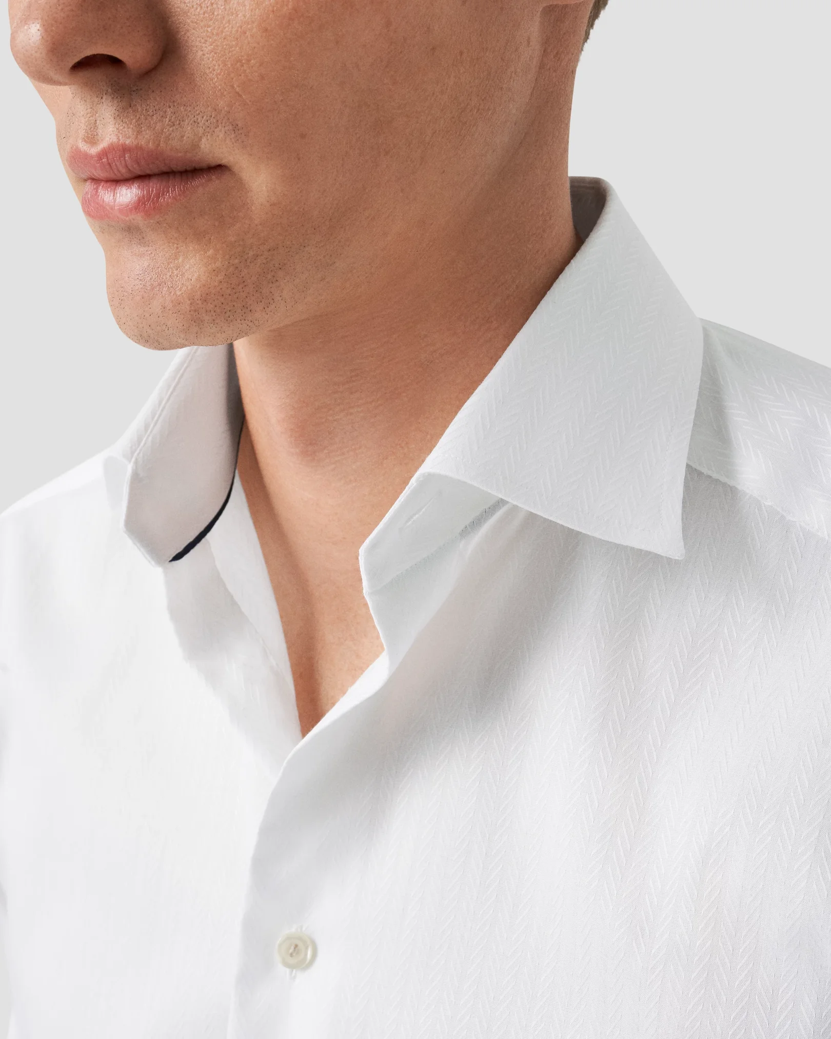 Eton - white textured herringbone shirt