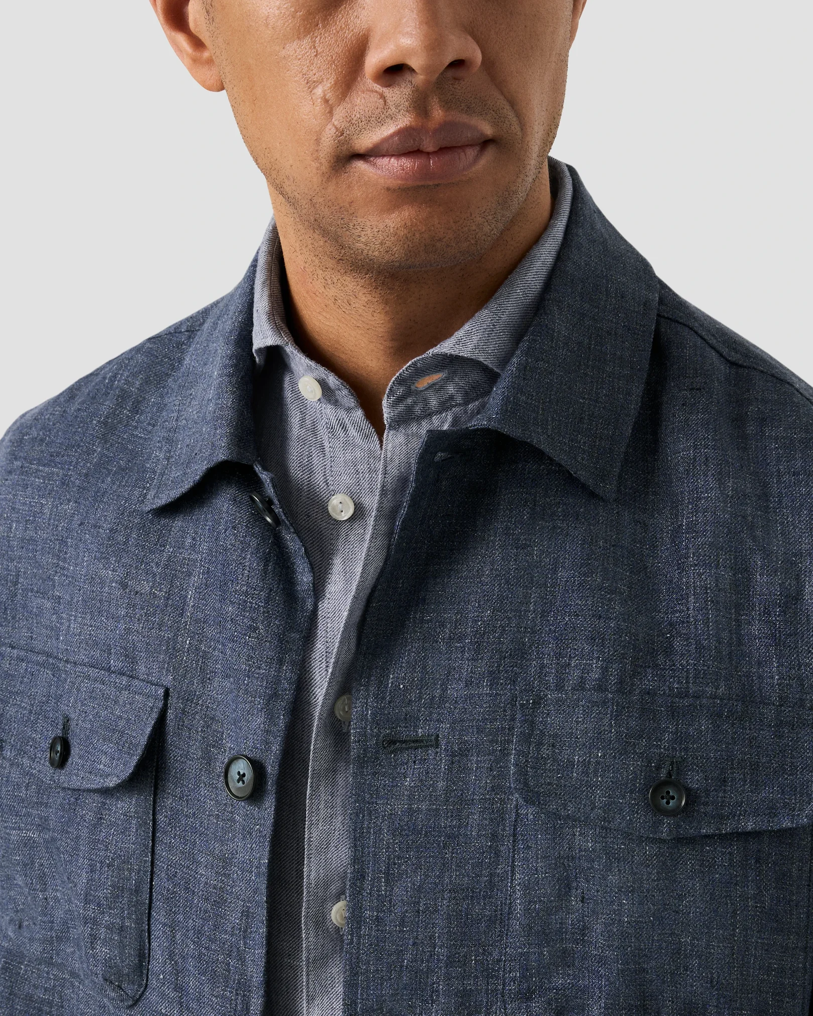 Eton - dark blue solid twill linen shirt