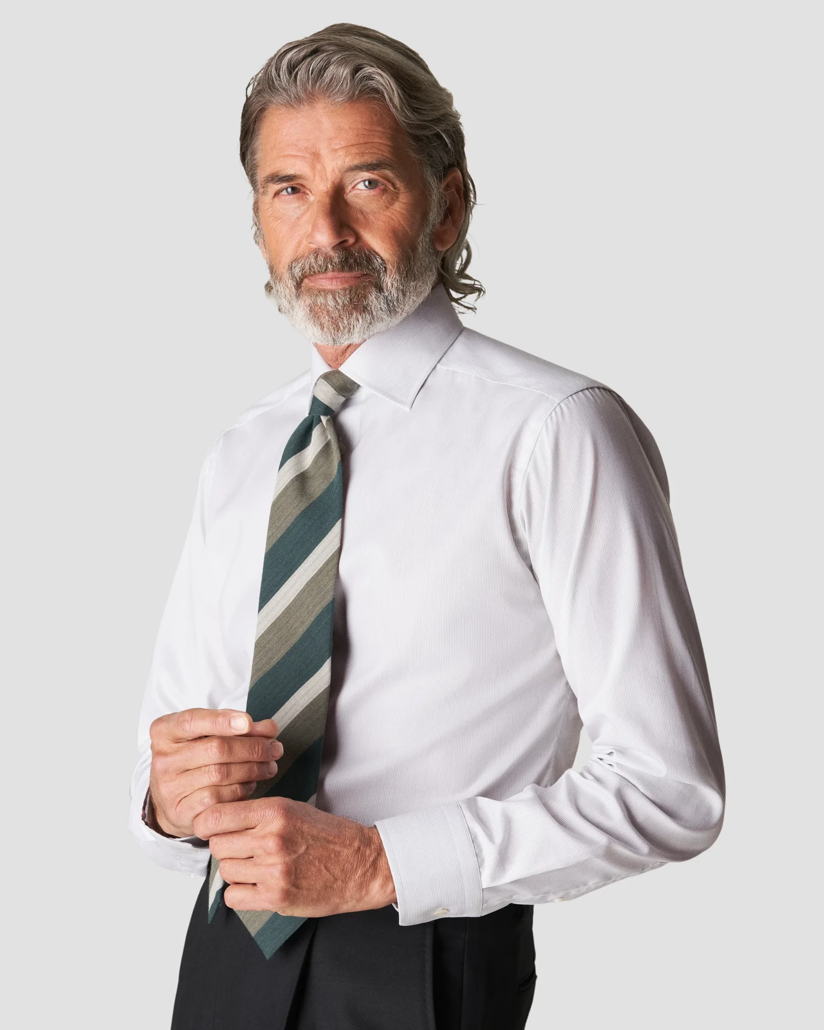 Eton - light green twill hairline shirt