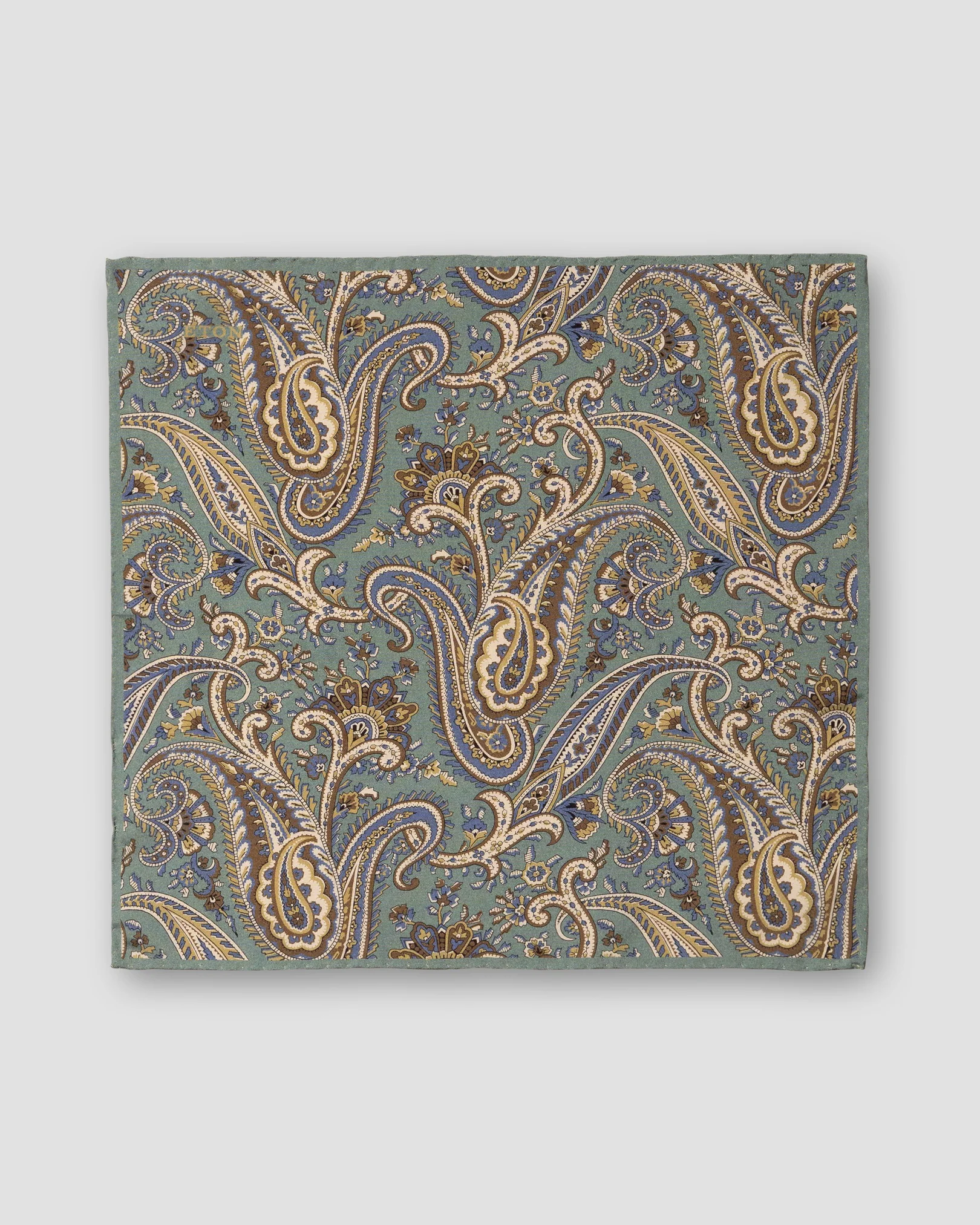 Eton - green paisley print fuji silk pocket square