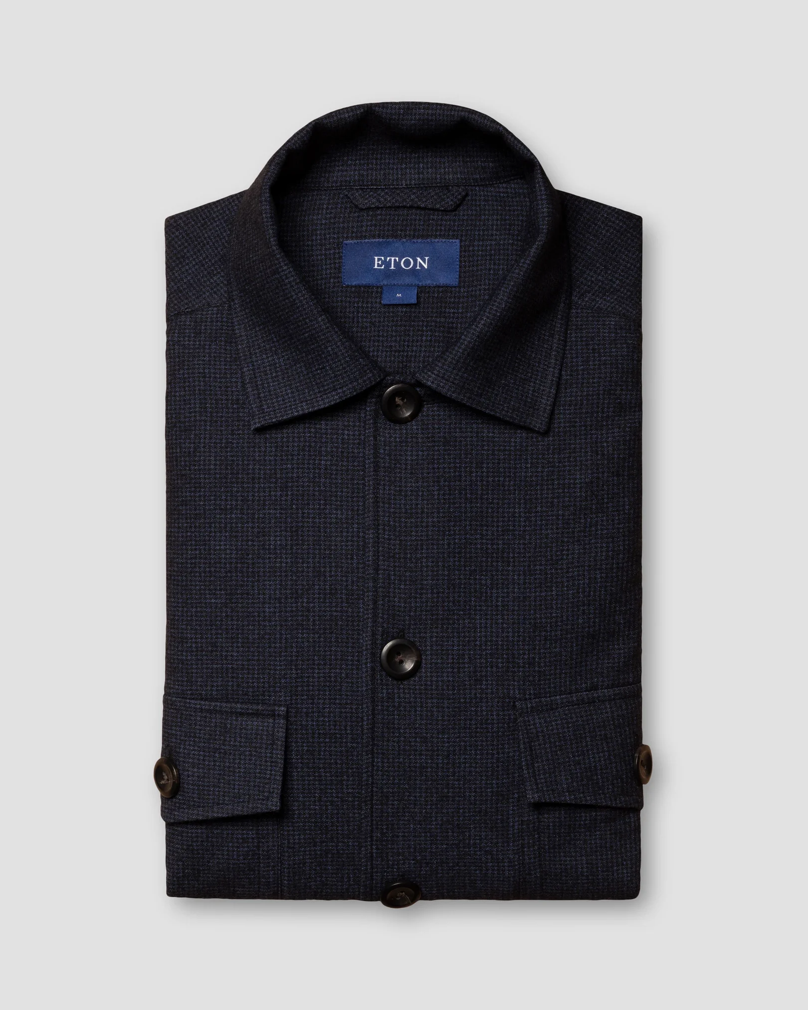 Eton - navy blue cotton wool cashmere collar with no collarstand single cuff pointed strap regular