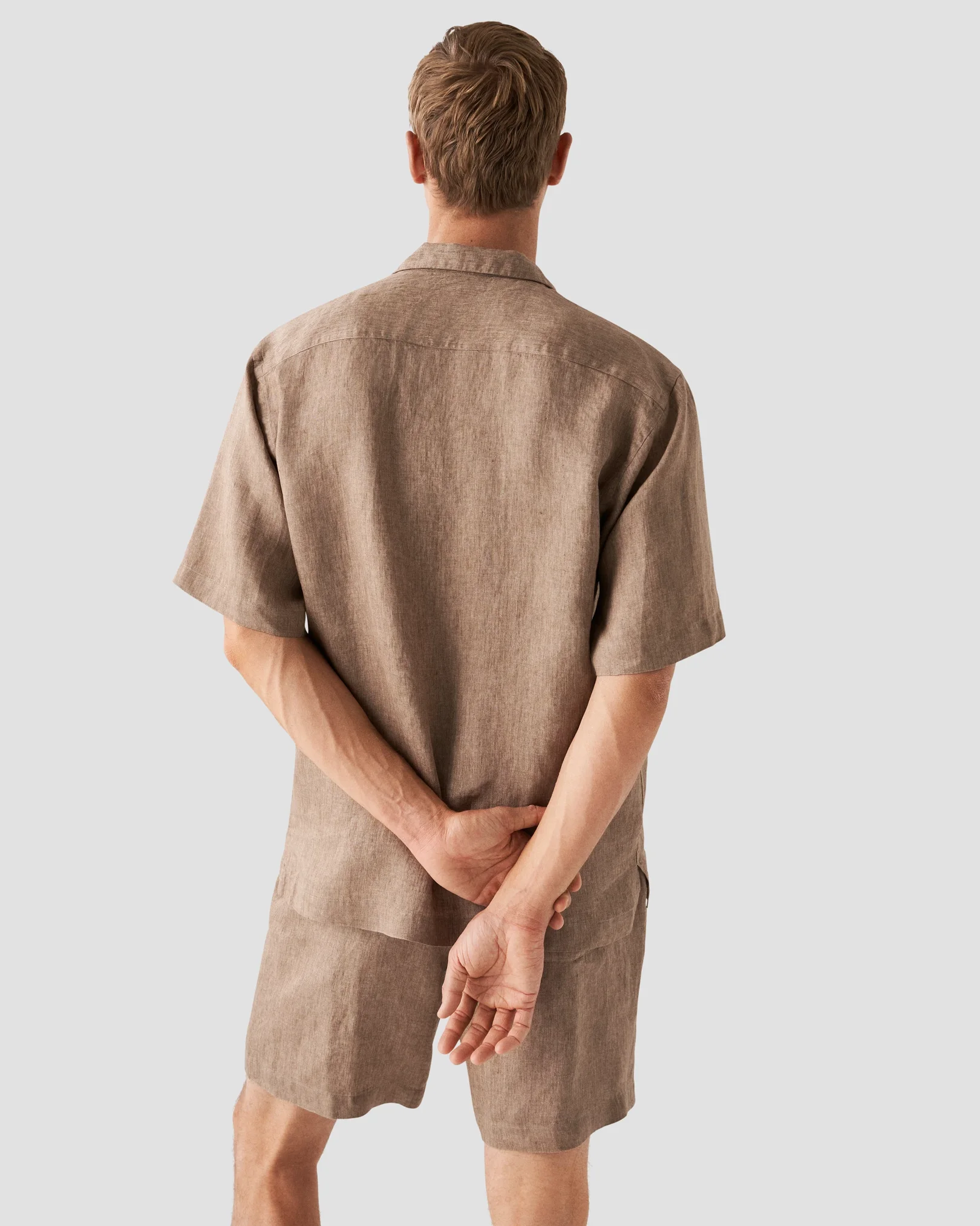 Eton - brown linen resort shirt