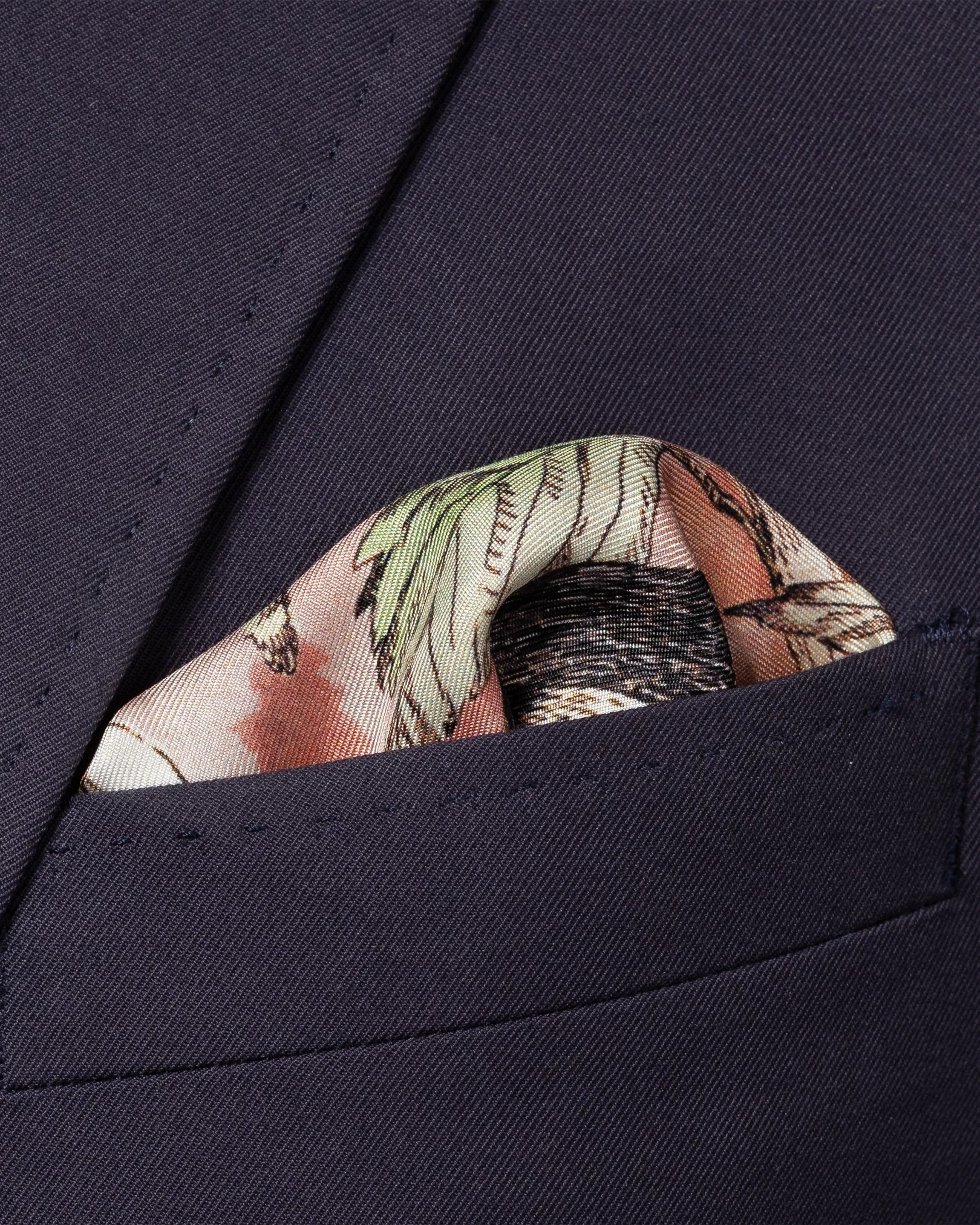 Eton - brown woodpecker print silk pocket square