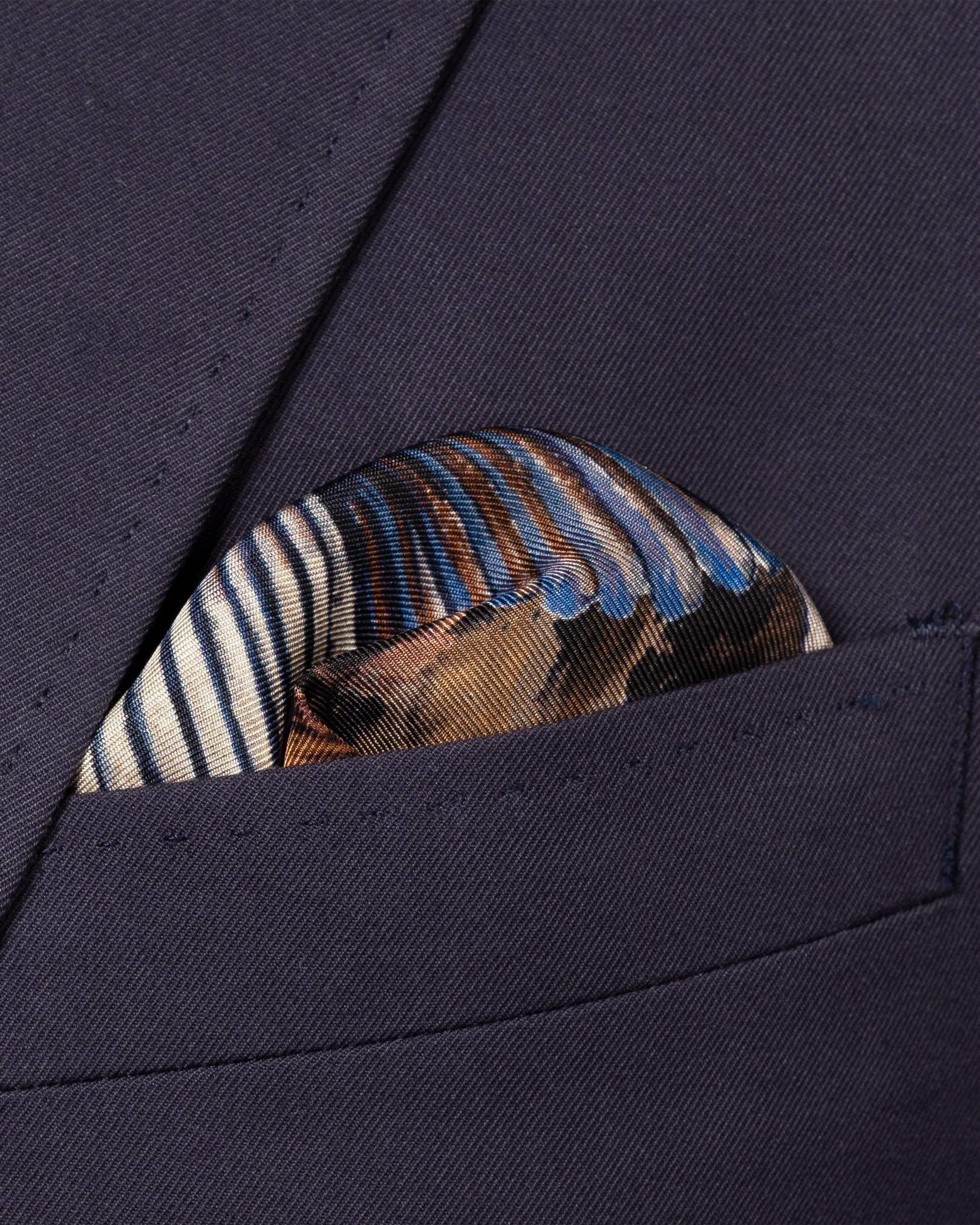 Eton - brown magpies print silk pocket square