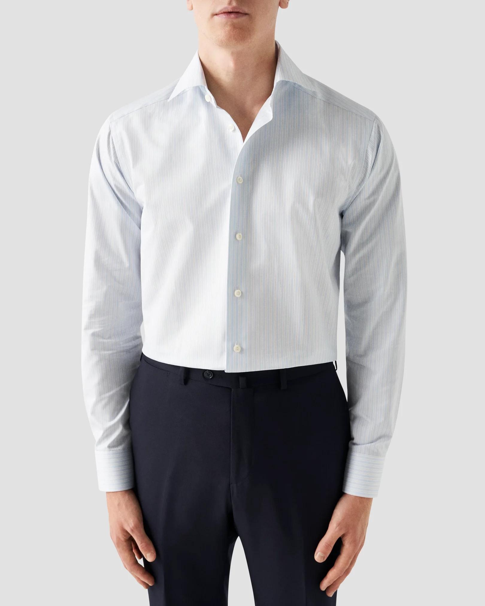 Eton - light blue striped twill shirt