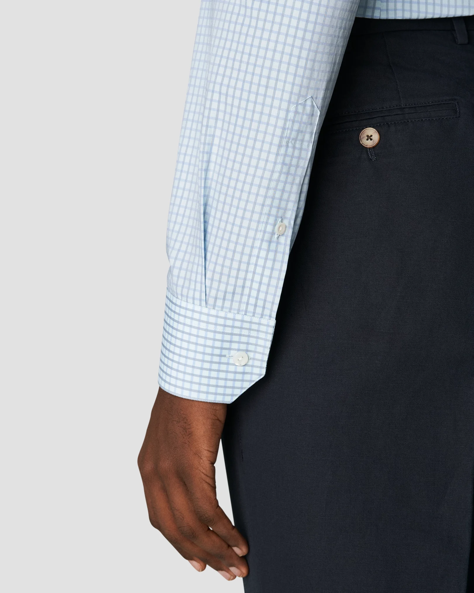 Eton - checked light blue fine pique