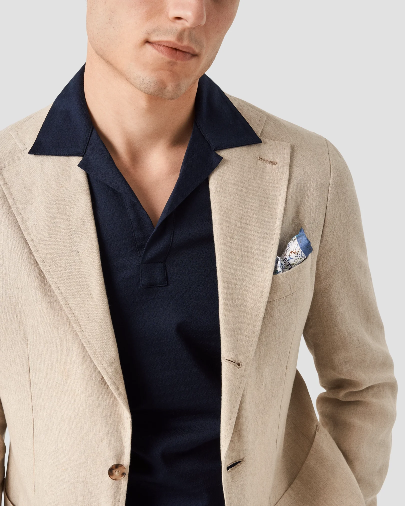 Eton - navy blue open collar long sleeve regular fit