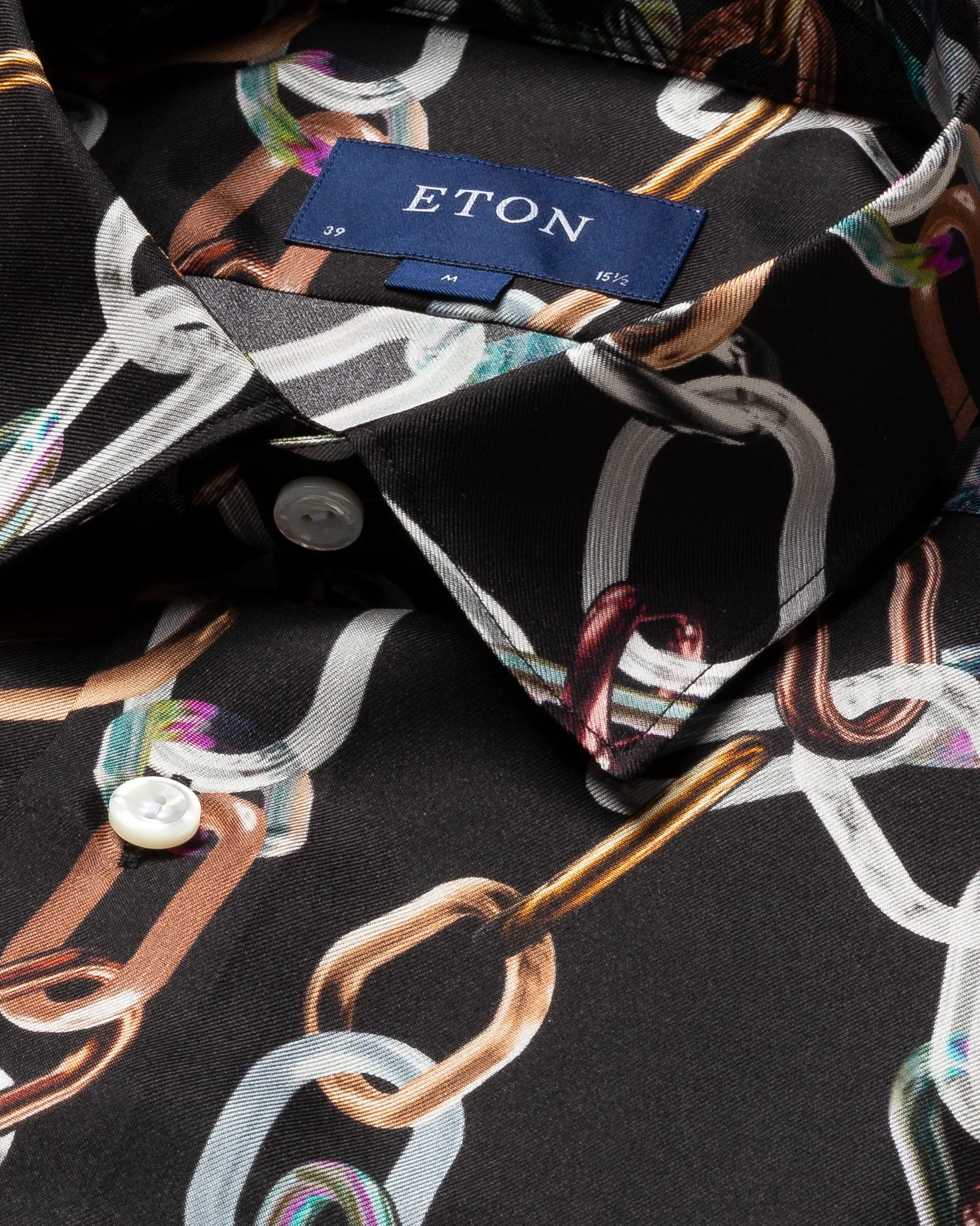 Eton - black 3d print silk shirt pointed single rounded slim soft