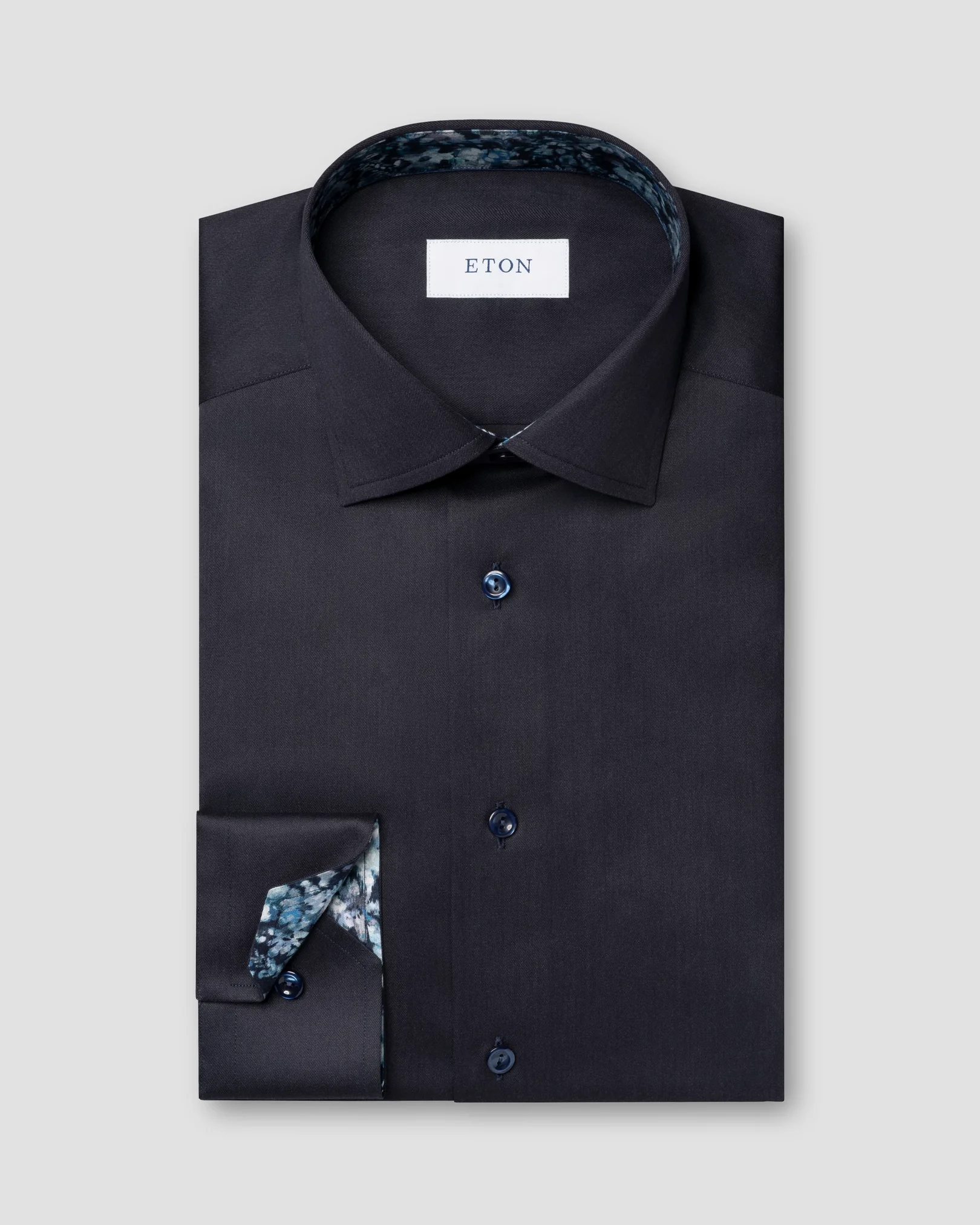 Eton - navy blue floral effect signature twill shirt