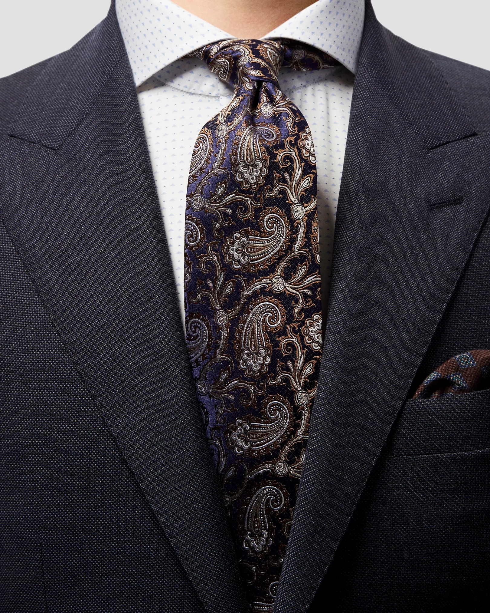 Eton - navy blue paisley print tie