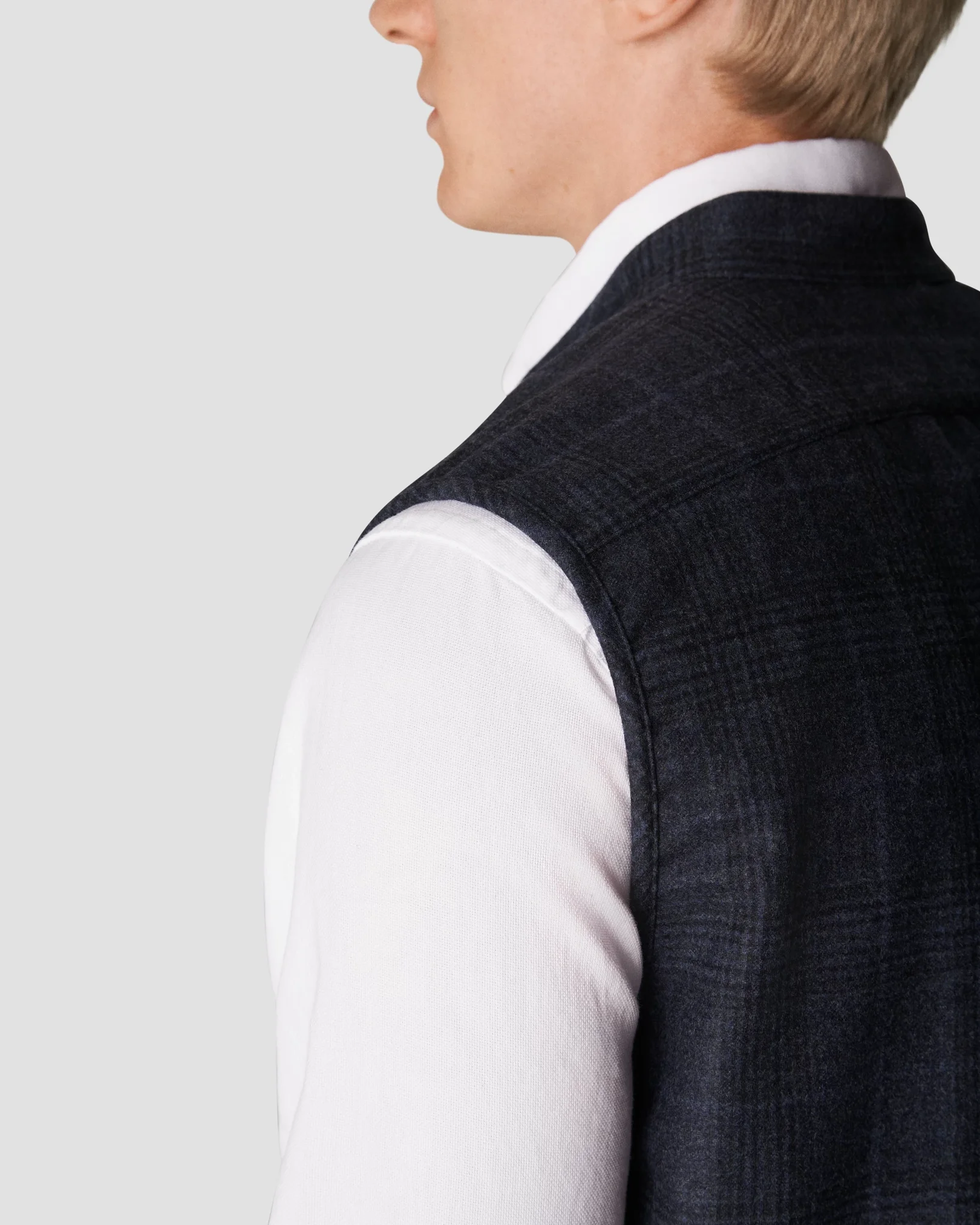 Eton - checked navy blue twill wool cashmere