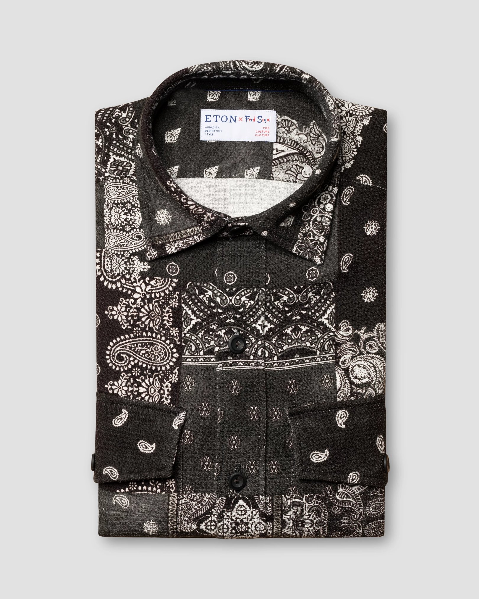 Eton - black dobbyindigo overshirt fred segal