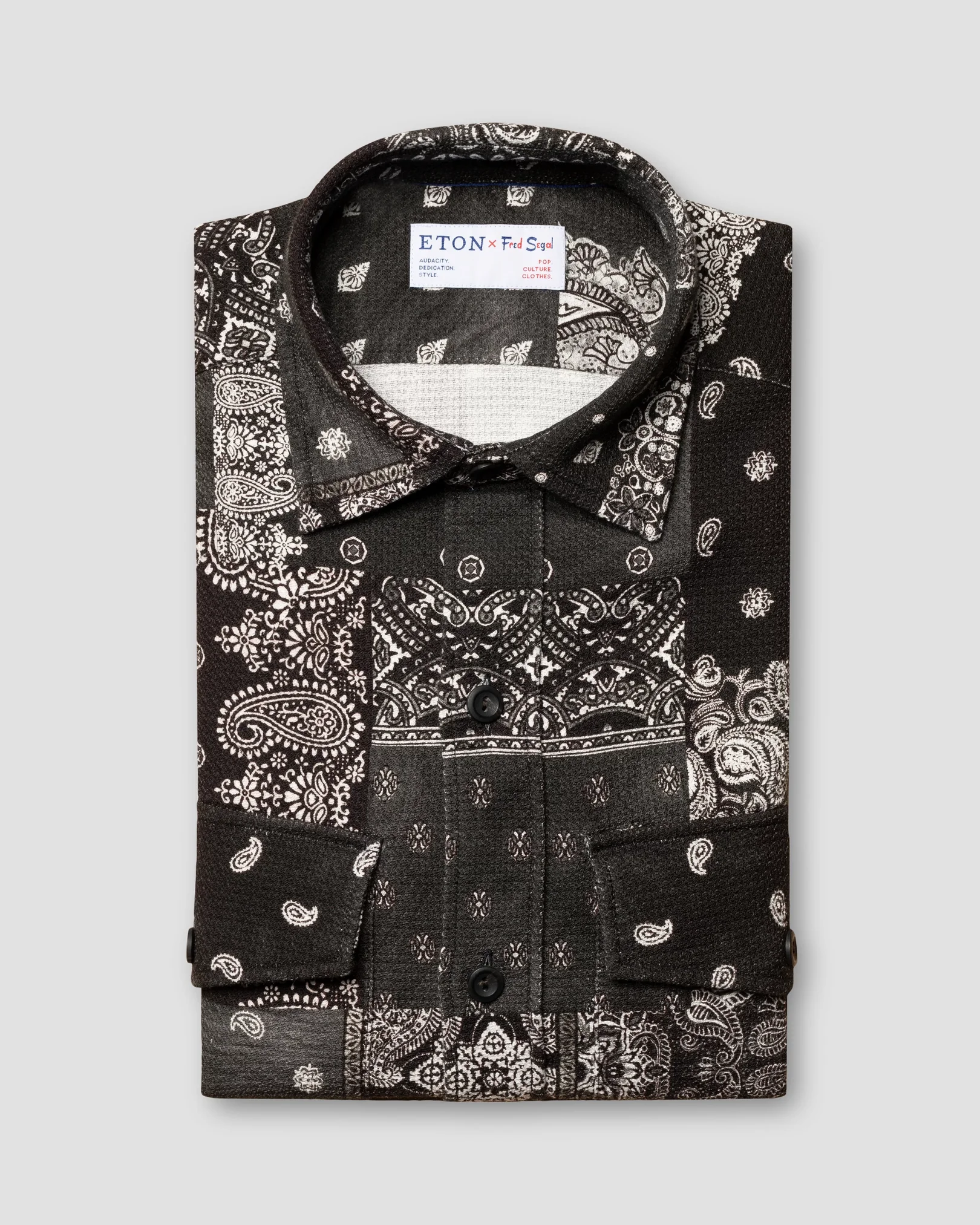 Eton - black dobbyindigo overshirt fred segal