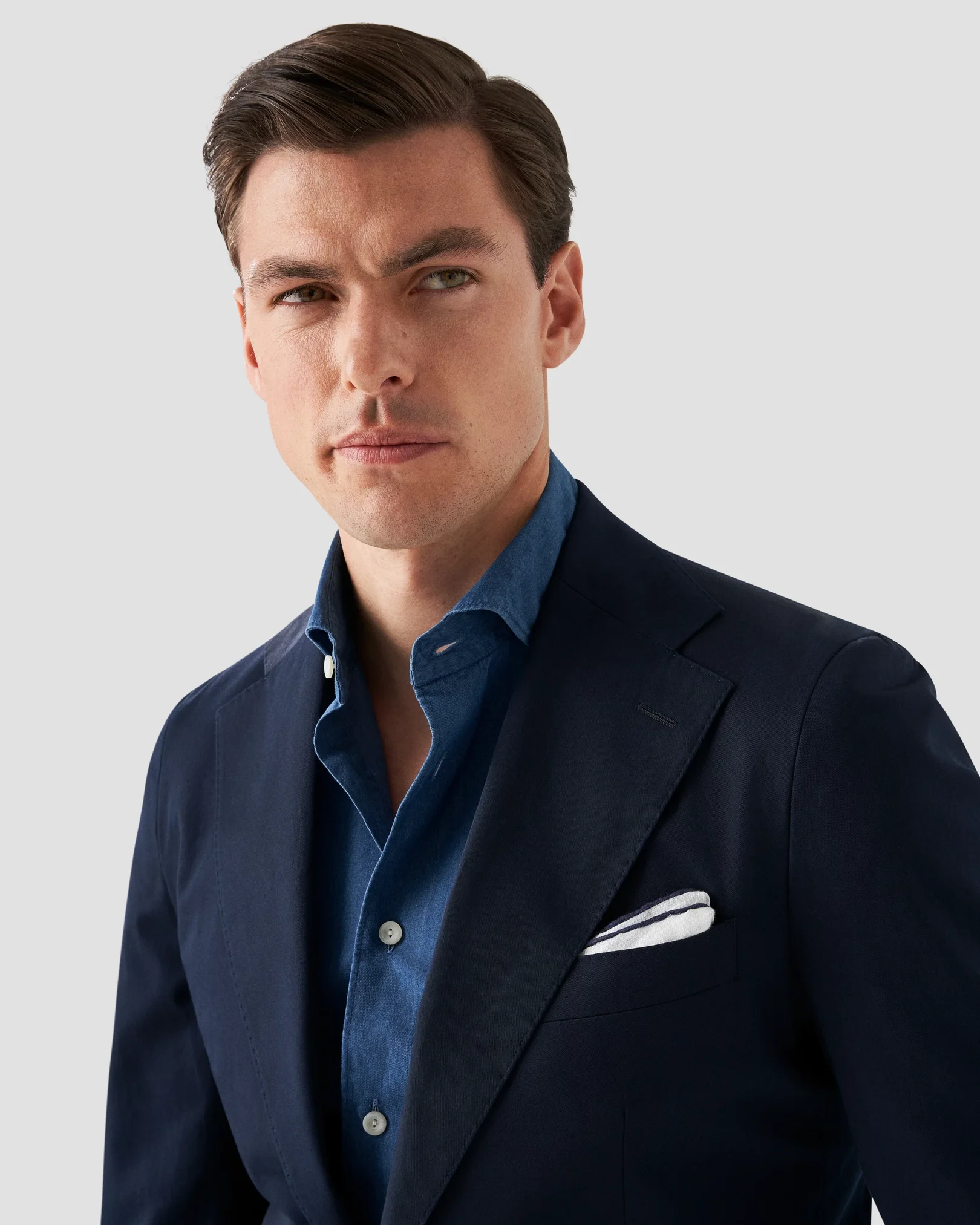 Eton - navy blue indigo wide spread collar