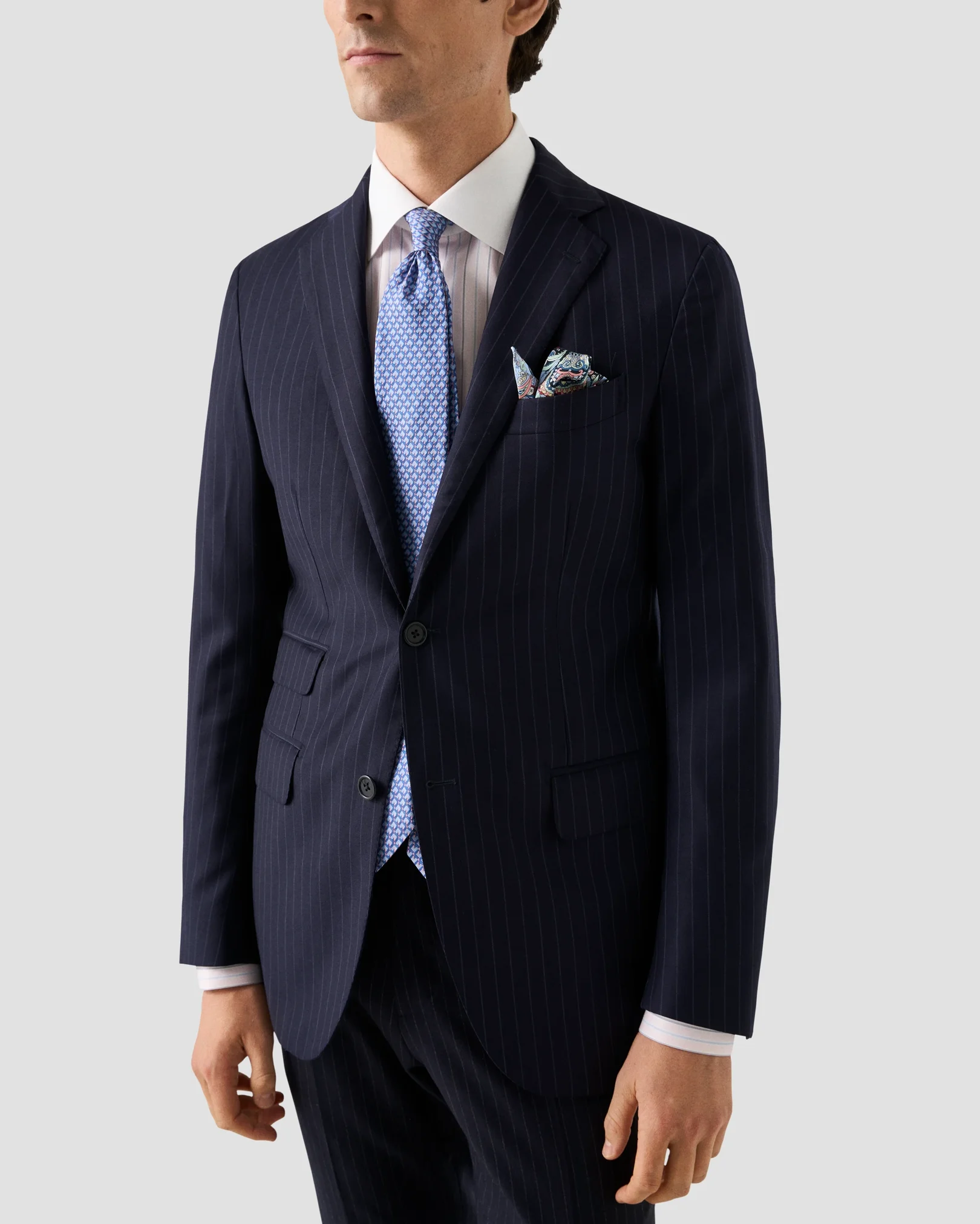 Eton - pink striped white collar elevated pique shirt