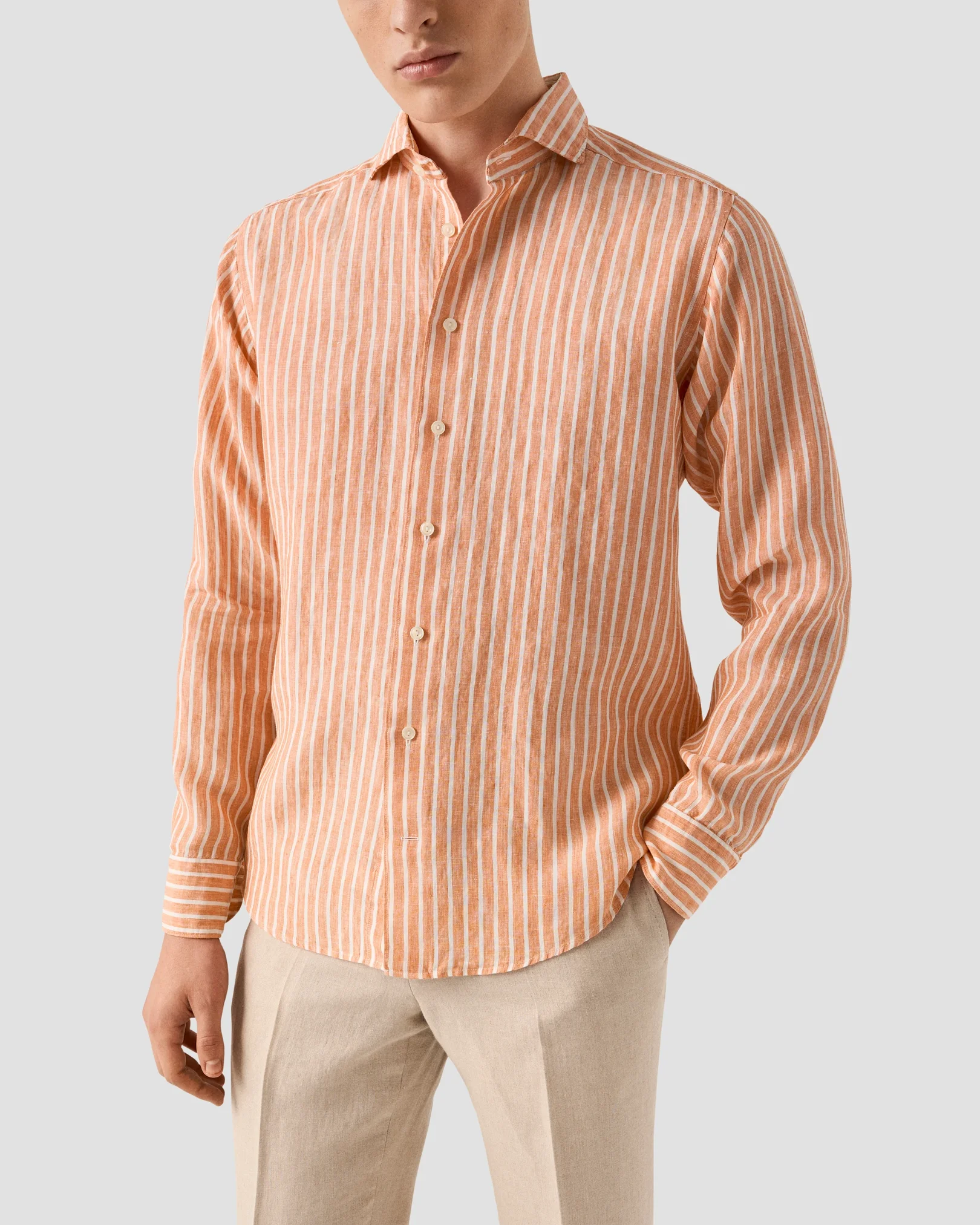 Eton - orange striped linen shirt