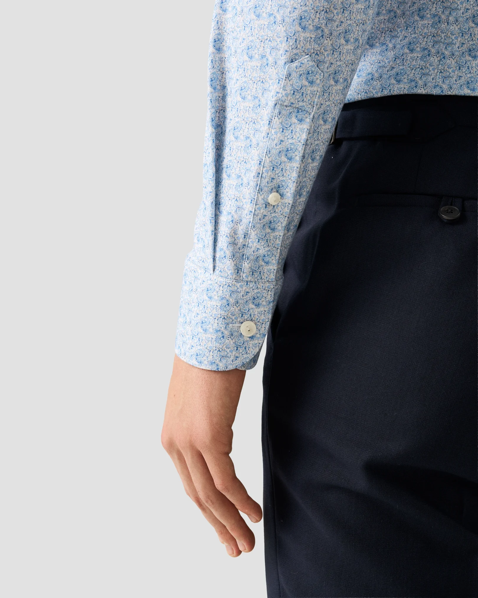 Eton - light blue paisley cotton four way stretch shirt
