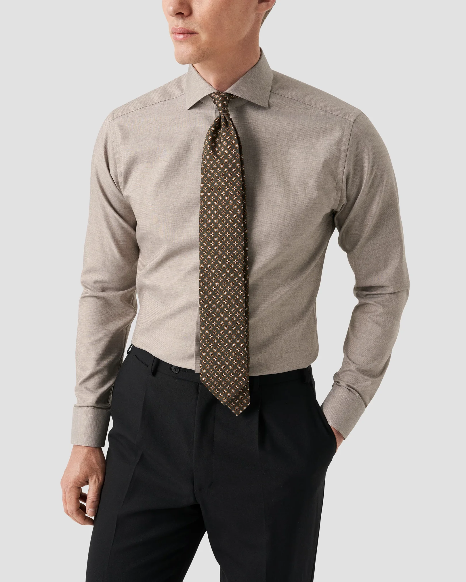 Eton - beige twill wide spread shirt