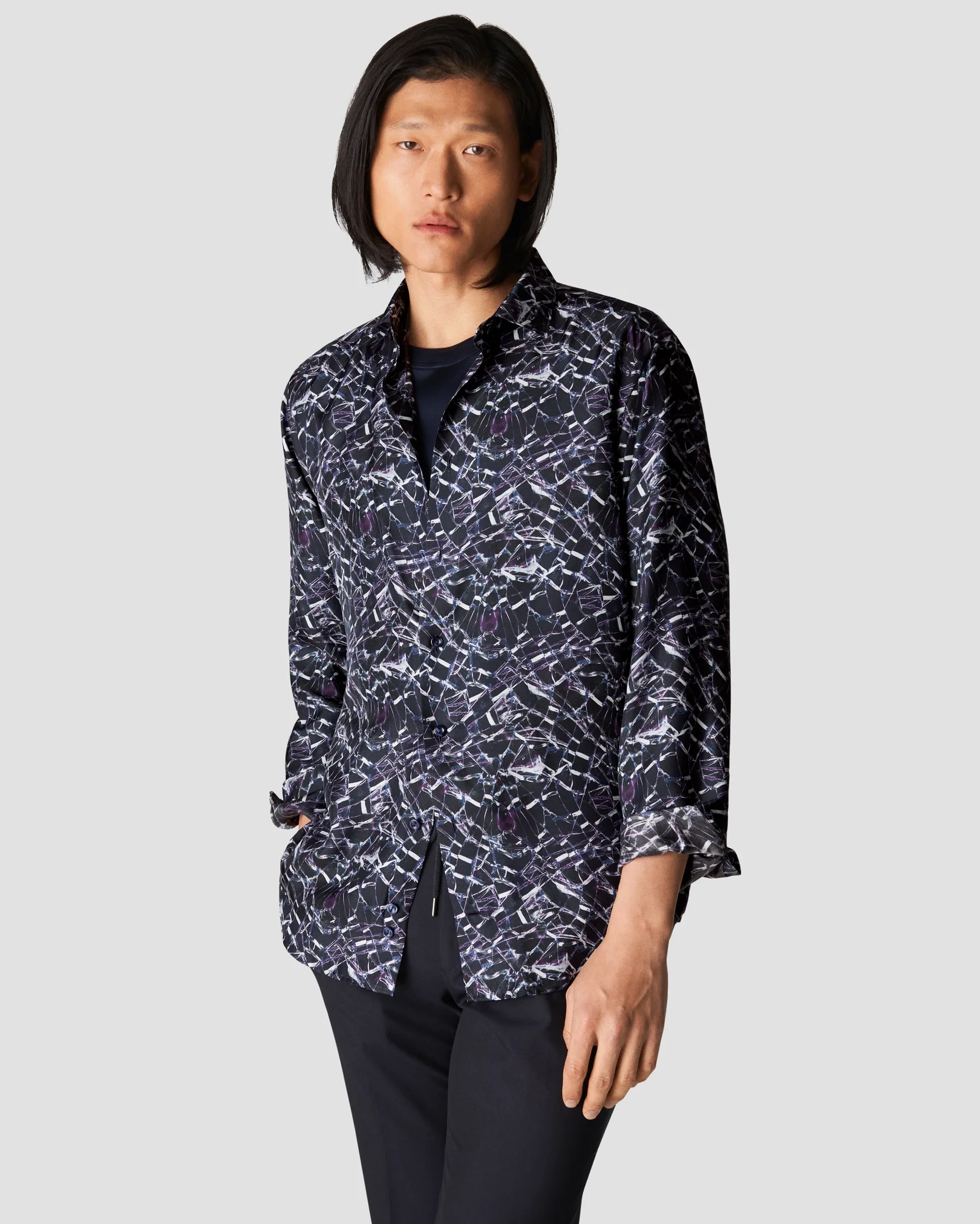 Eton - navy blue silk shirt