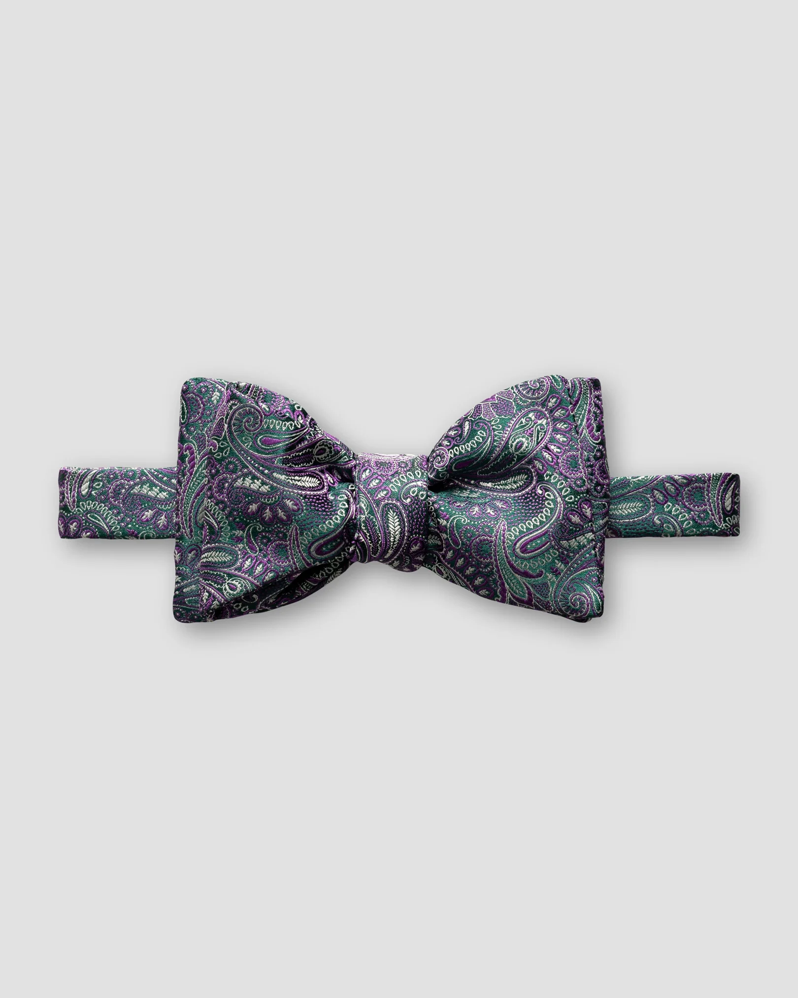 Eton - green purple lustrous paisley bow tie self tie