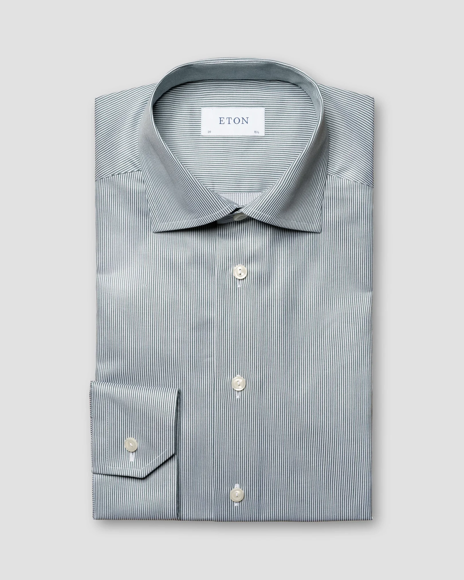 Eton - mid green striped twill shirt