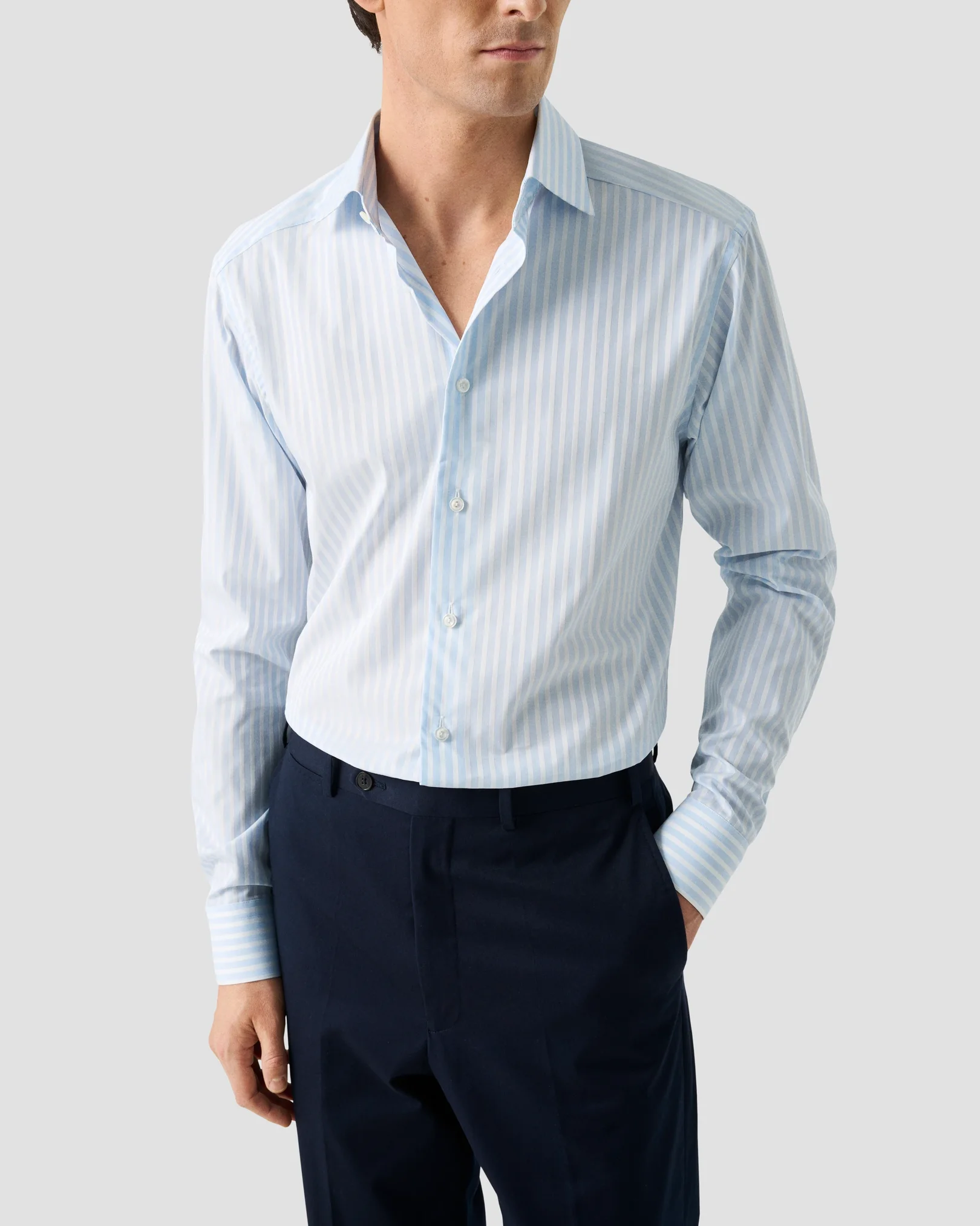 Eton - light blue bengal striped elevated pique shirt