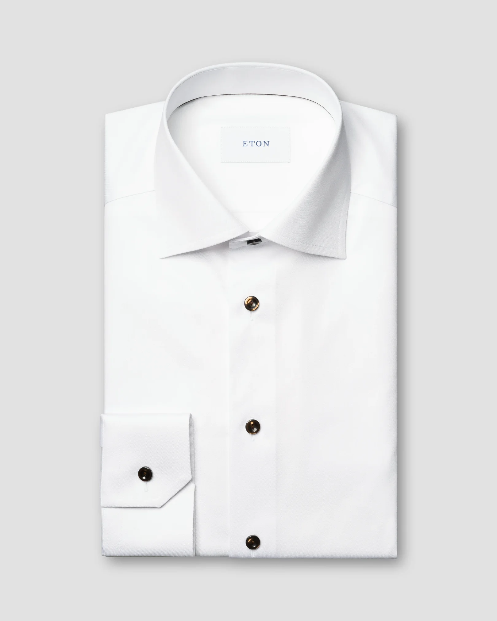 Eton - Einfarbiges Signature-Twill-Hemd mit braunen Knöpfen