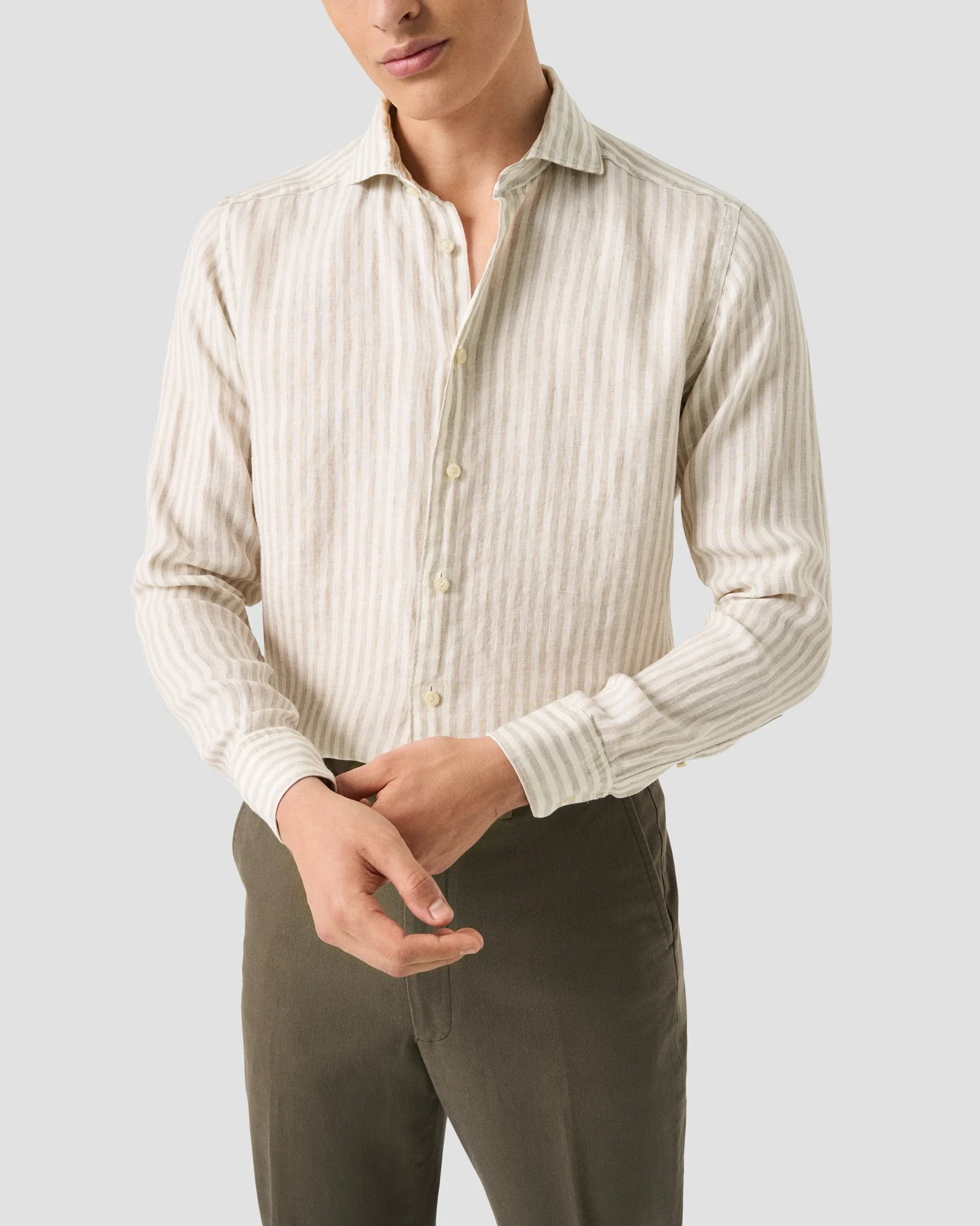 Eton - beige striped linen twill shirt