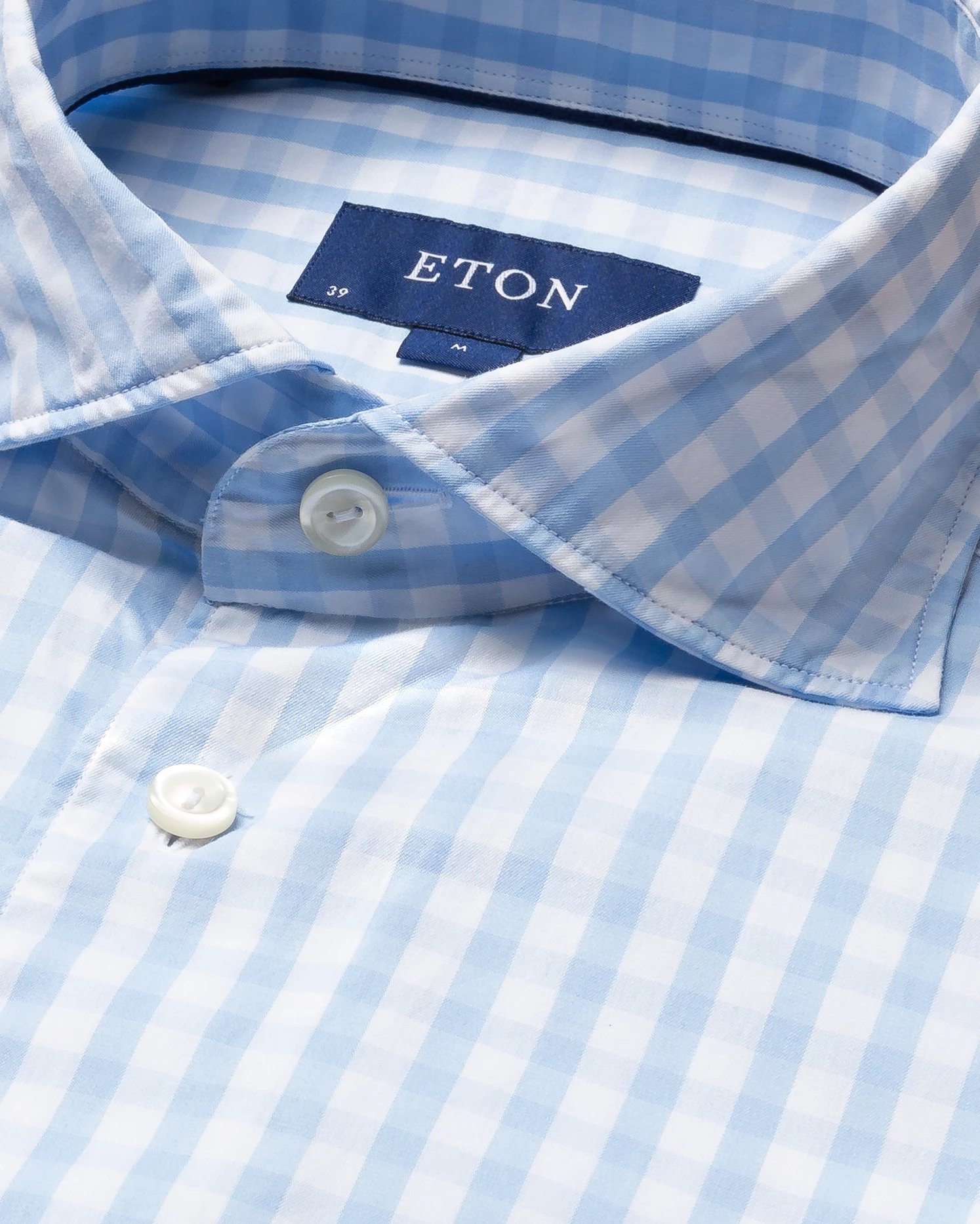 Eton - soft blue gingham check shirt