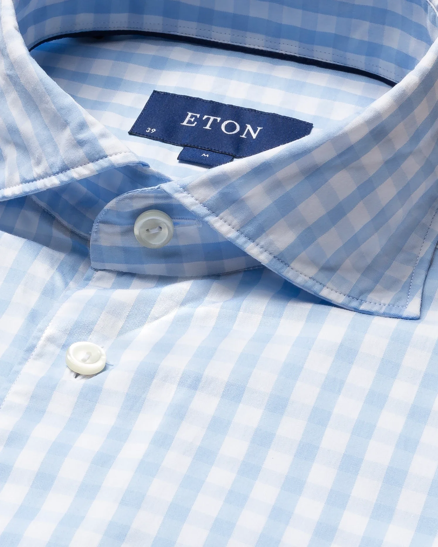 Eton - soft blue gingham check shirt