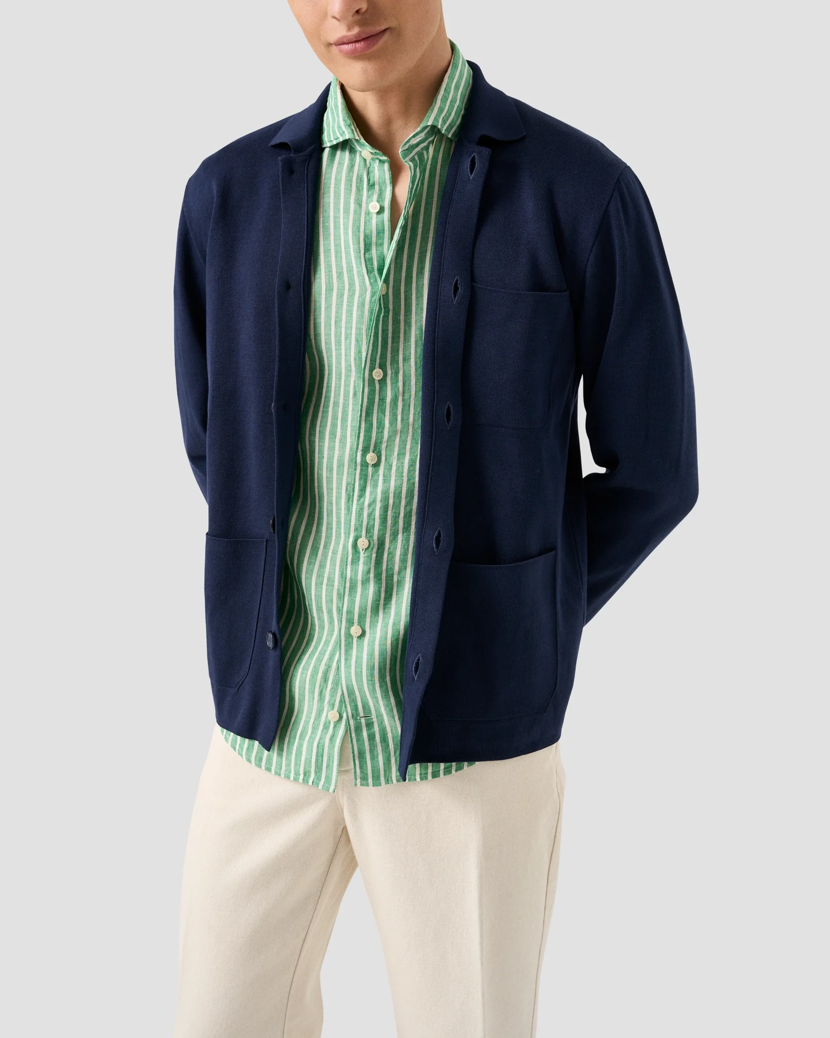 Eton - mid green striped linen shirt