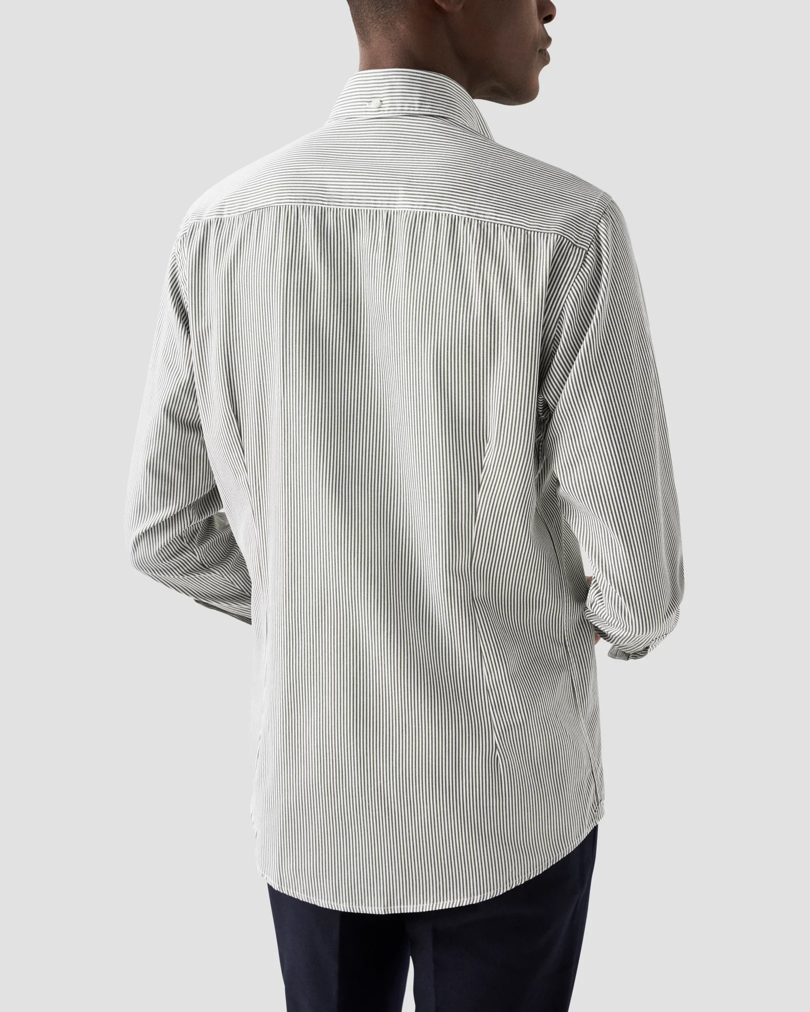 Eton - dark green striped twill shirt
