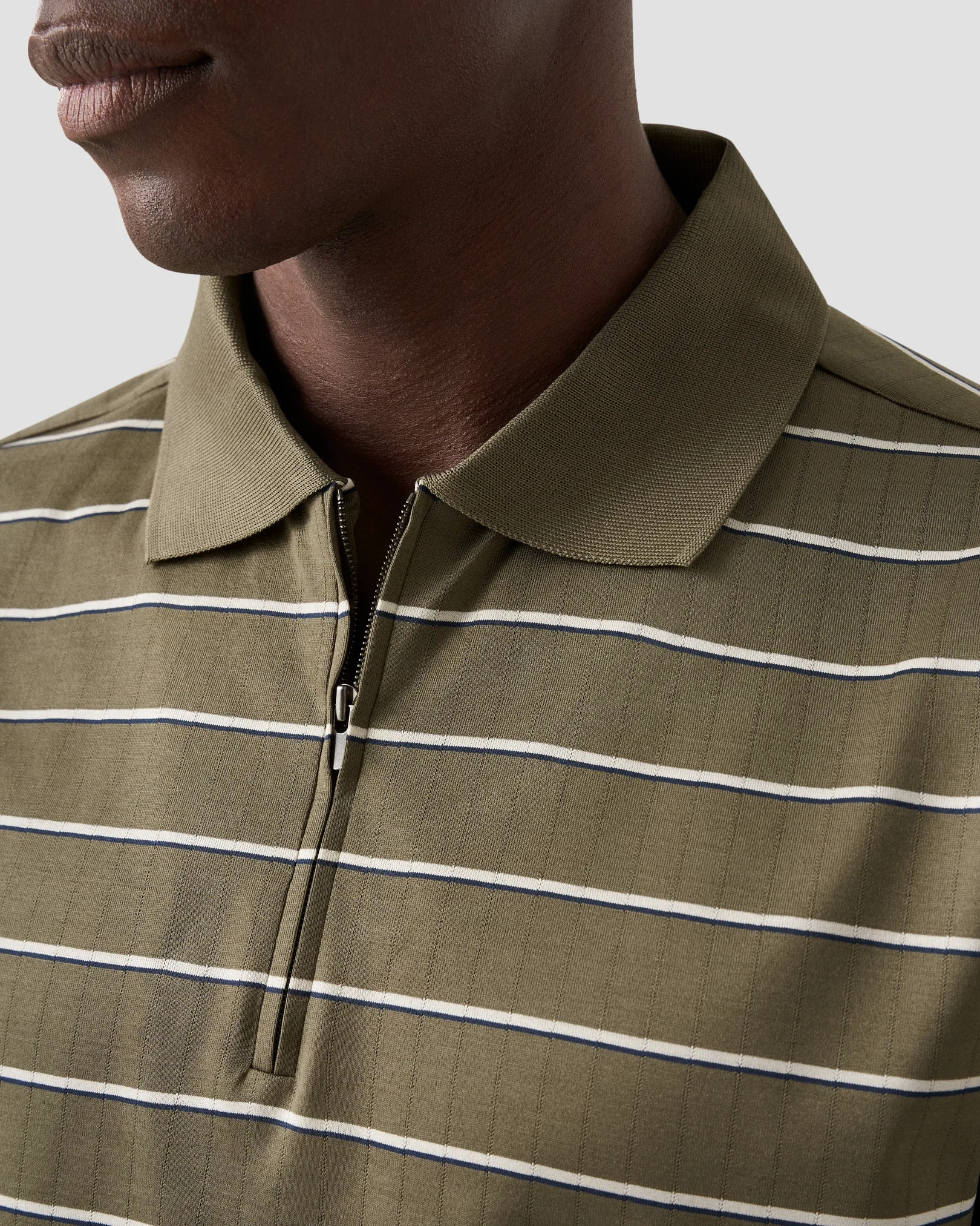 Eton - mid green knitted collar short sleeve regular fit
