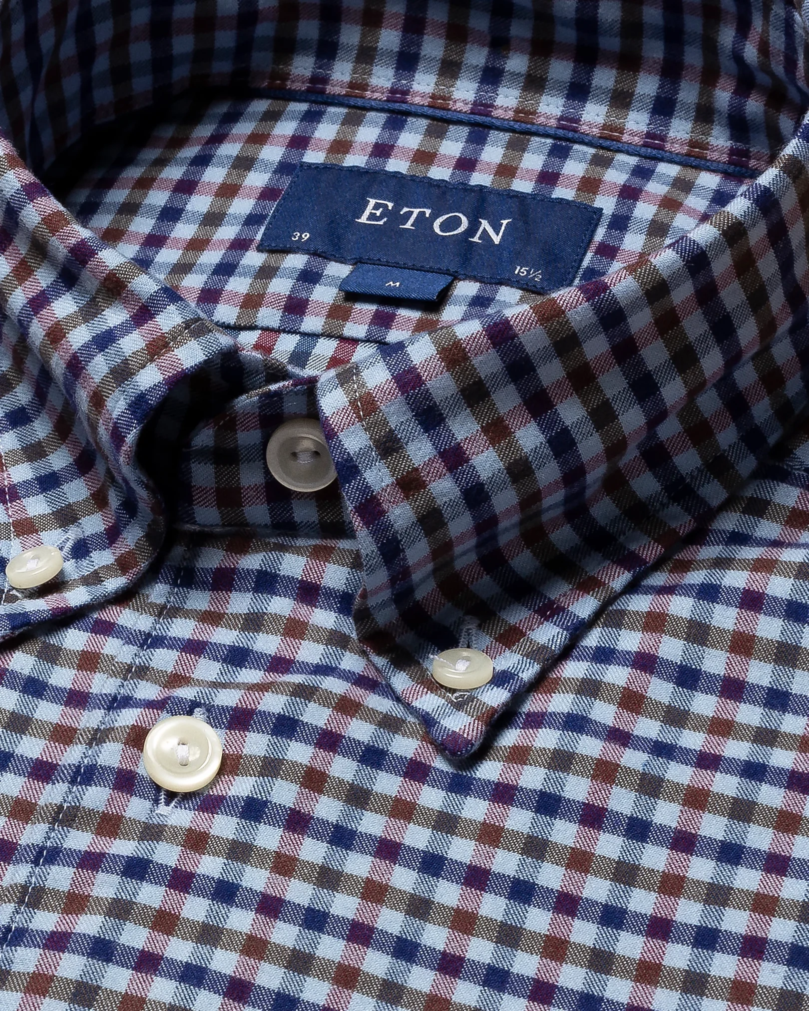 Eton - red cotton tencel button down single rounded slim soft