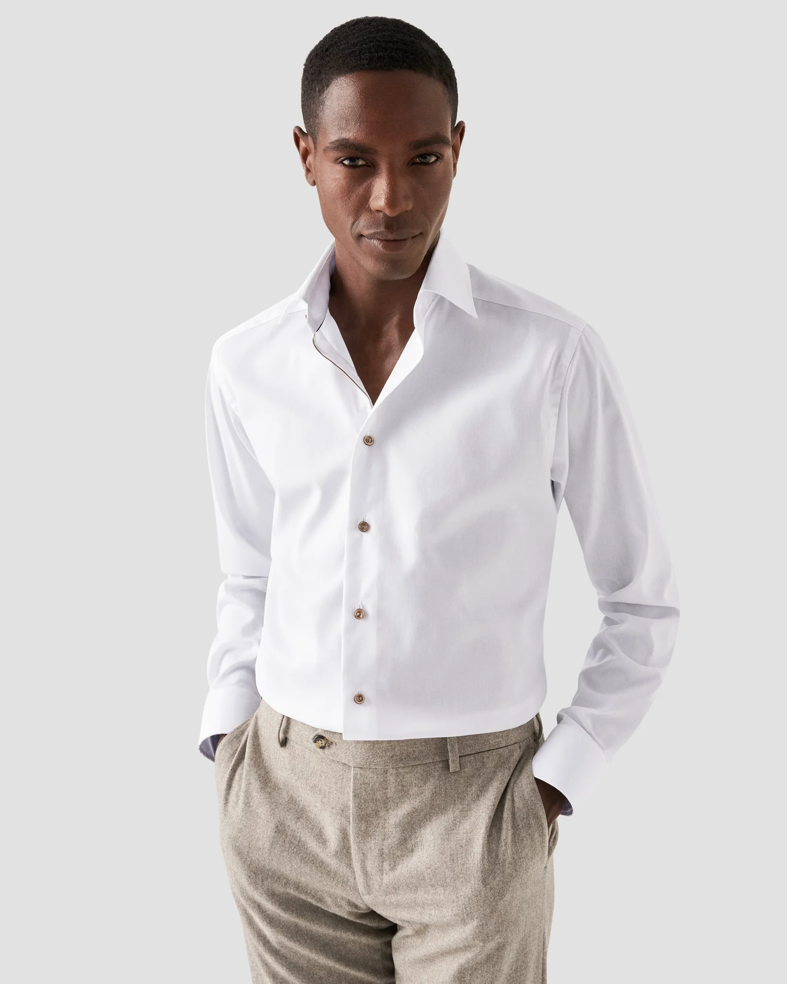 Eton - white signature twill floral contrast