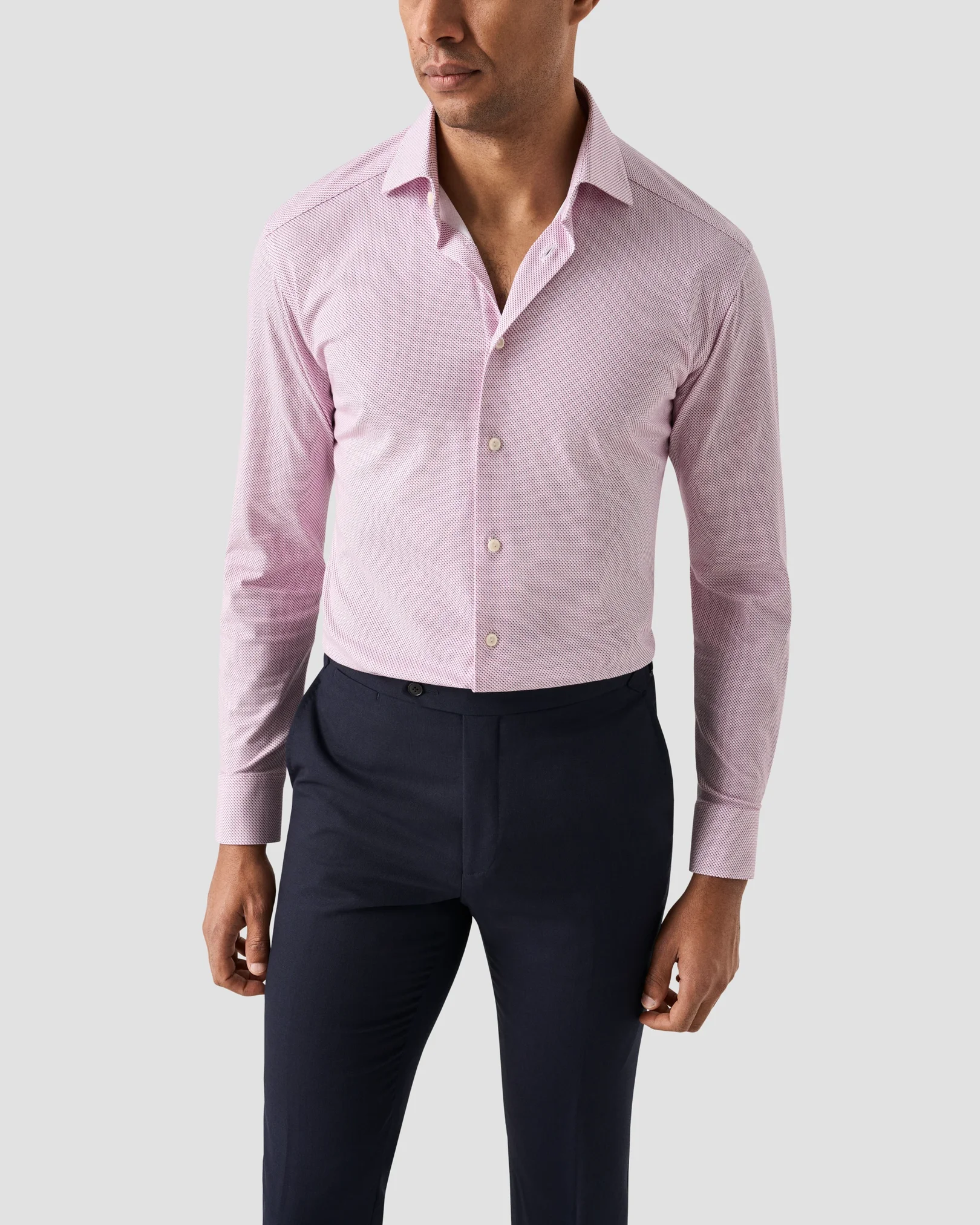 Eton - pink geometric cotton four way stretch shirt