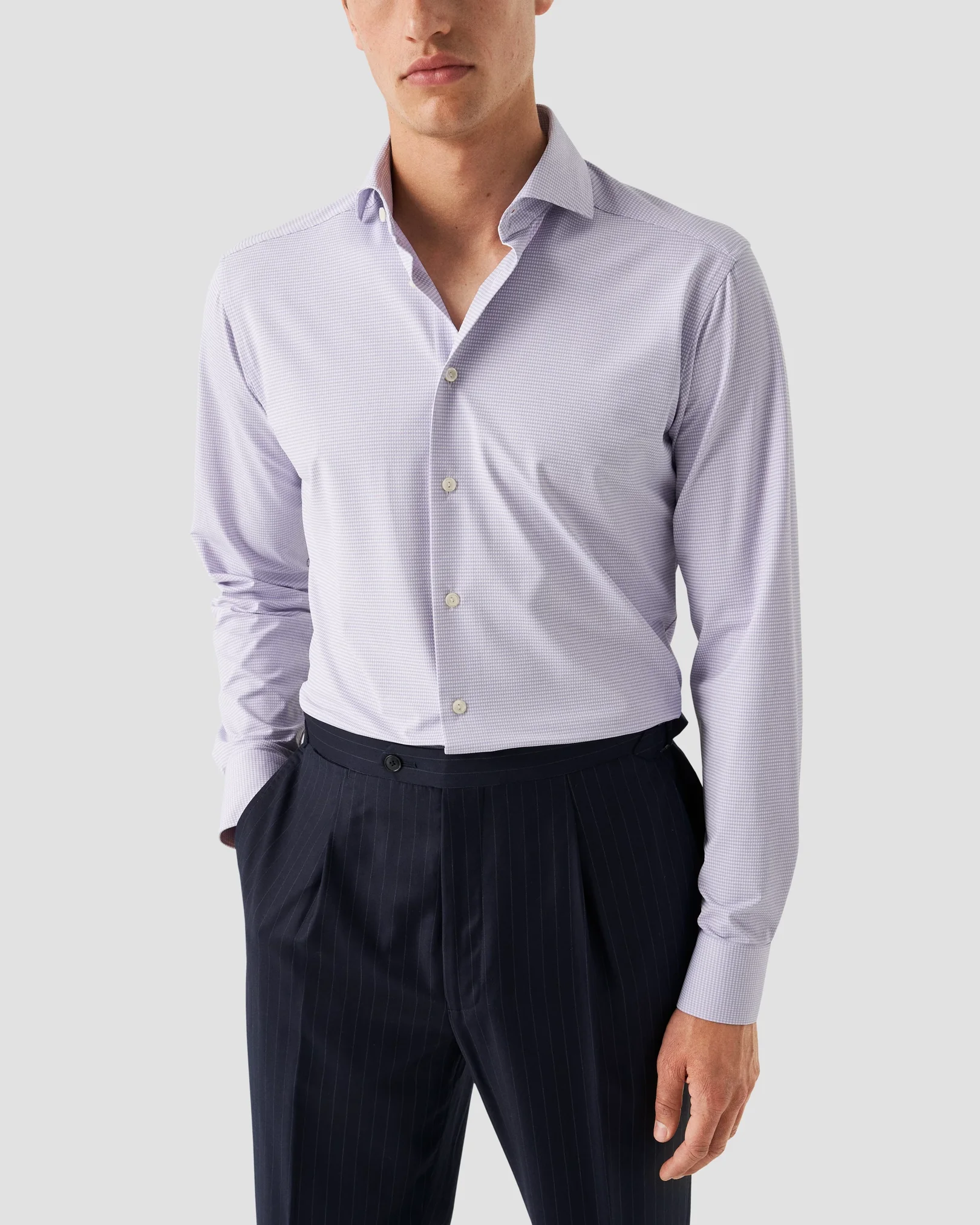 Eton - light purple micro check four way strech shirt