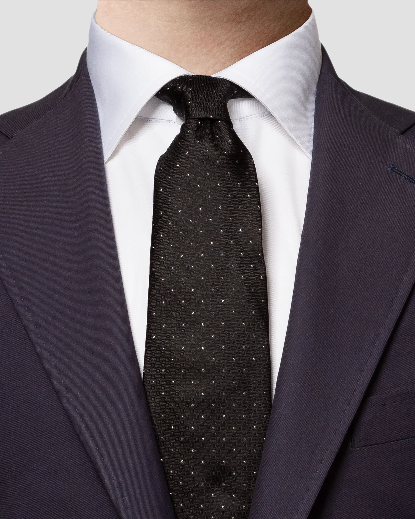 Eton - black pin dot silk blend wedding tie