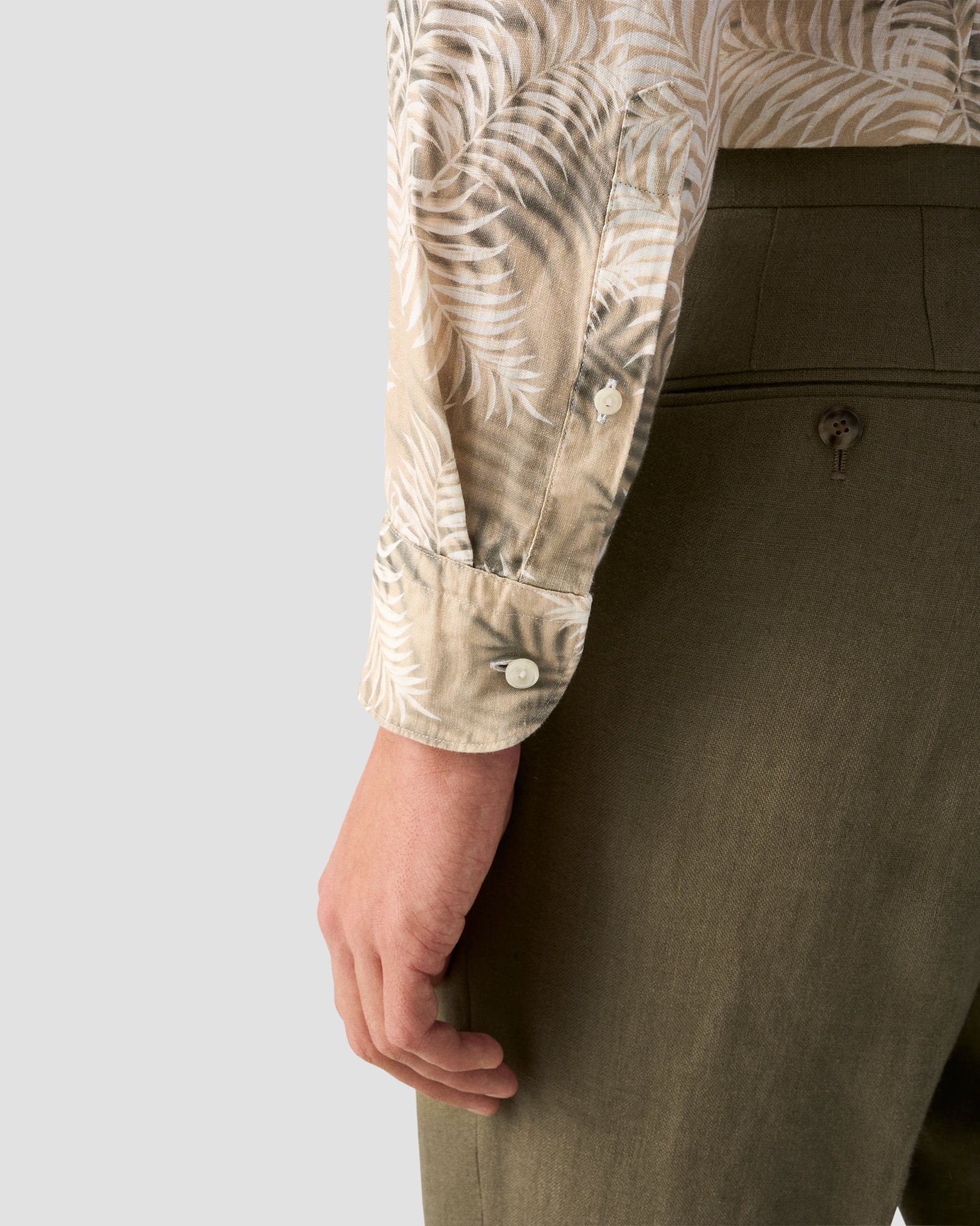 Eton - beige leaf print linen shirt