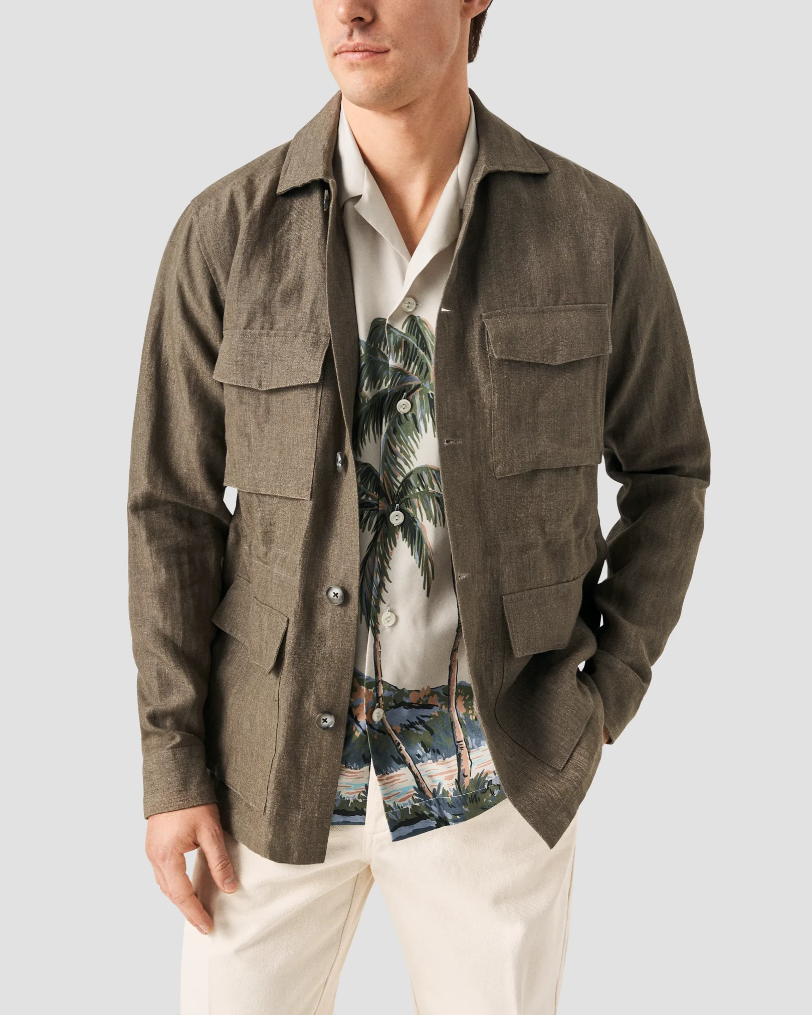 Eton - light green palm tree resort shirt