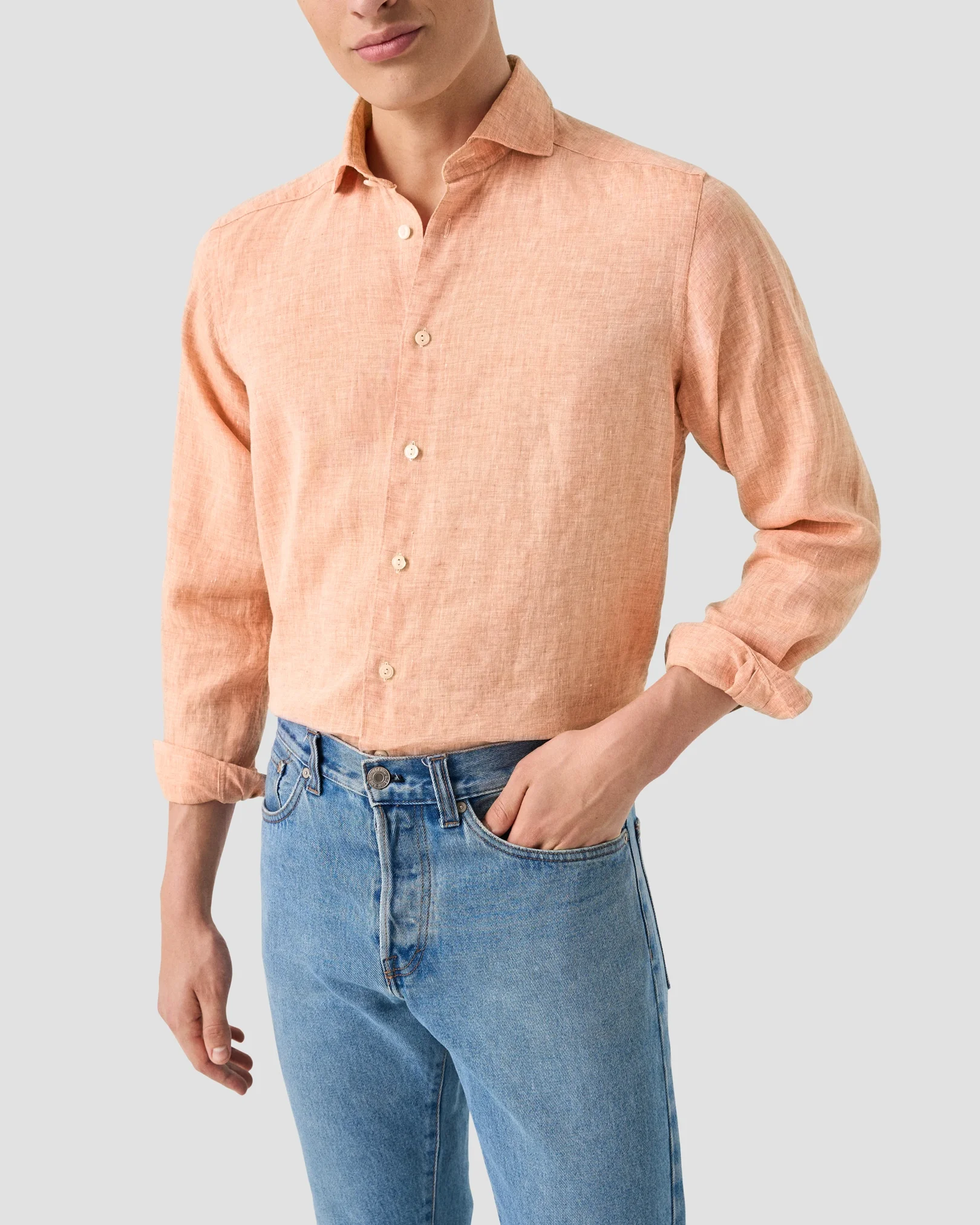 Eton - orange solid plain weave linen shirt