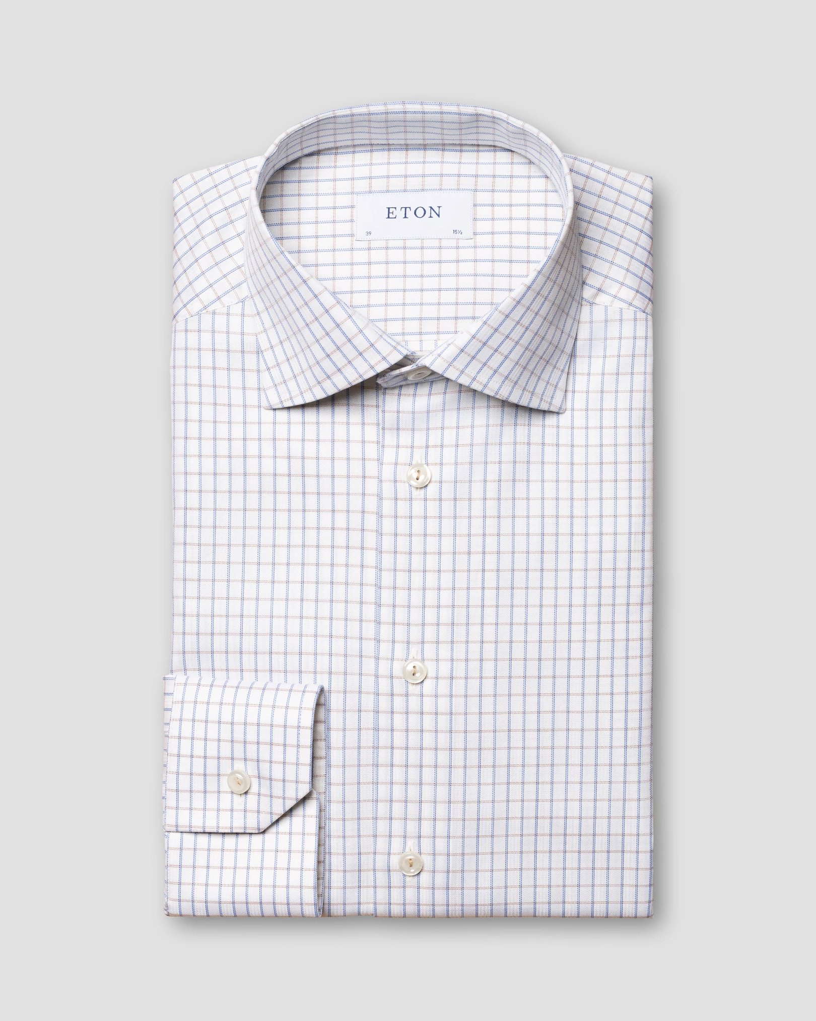 Eton - beige signature twill cutaway checked
