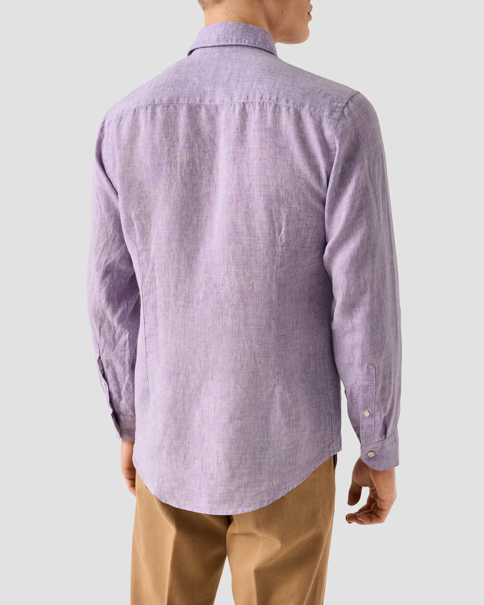 Eton - mid purple solid plain weave linen shirt