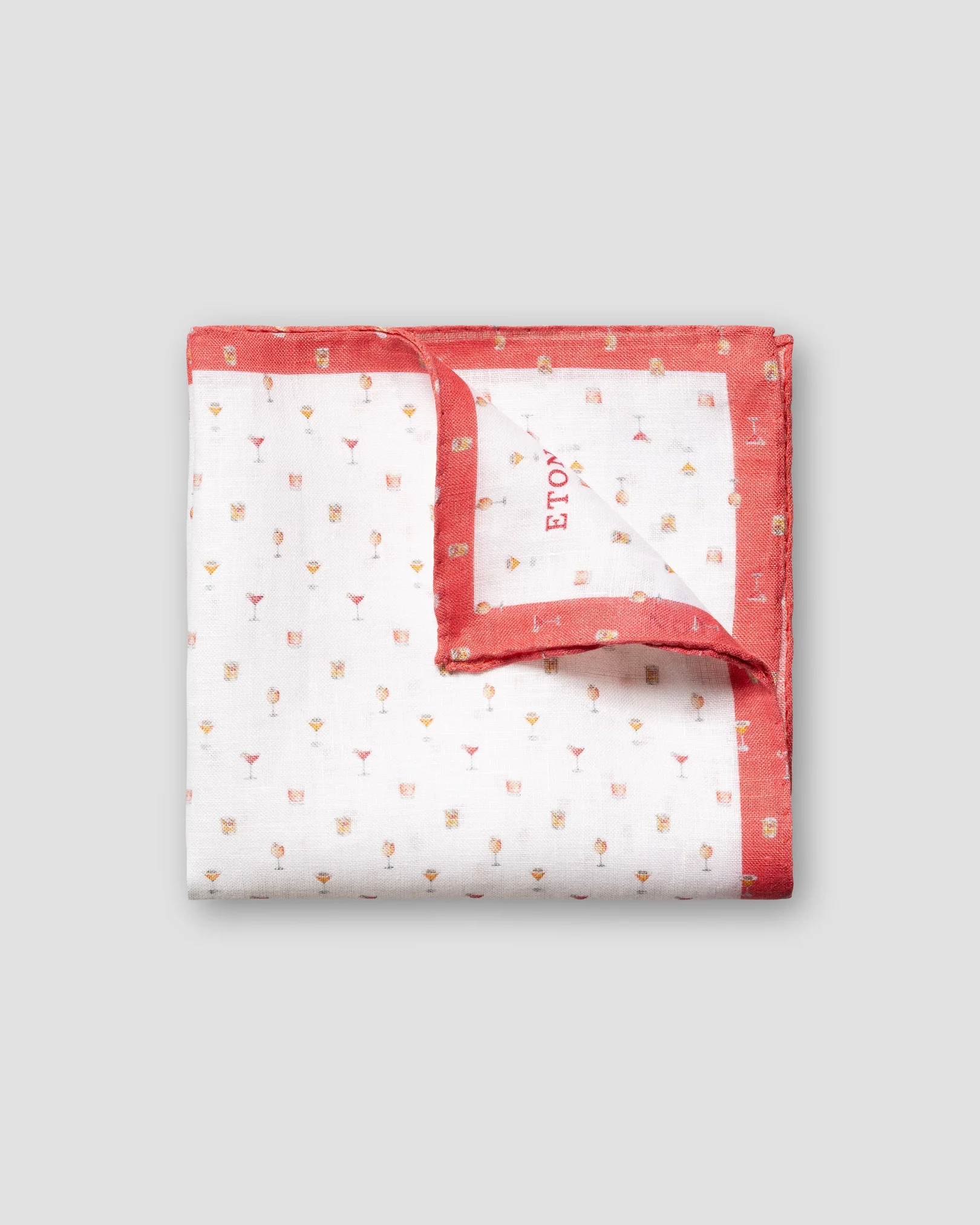 Eton - red cocktails print linen pocket square