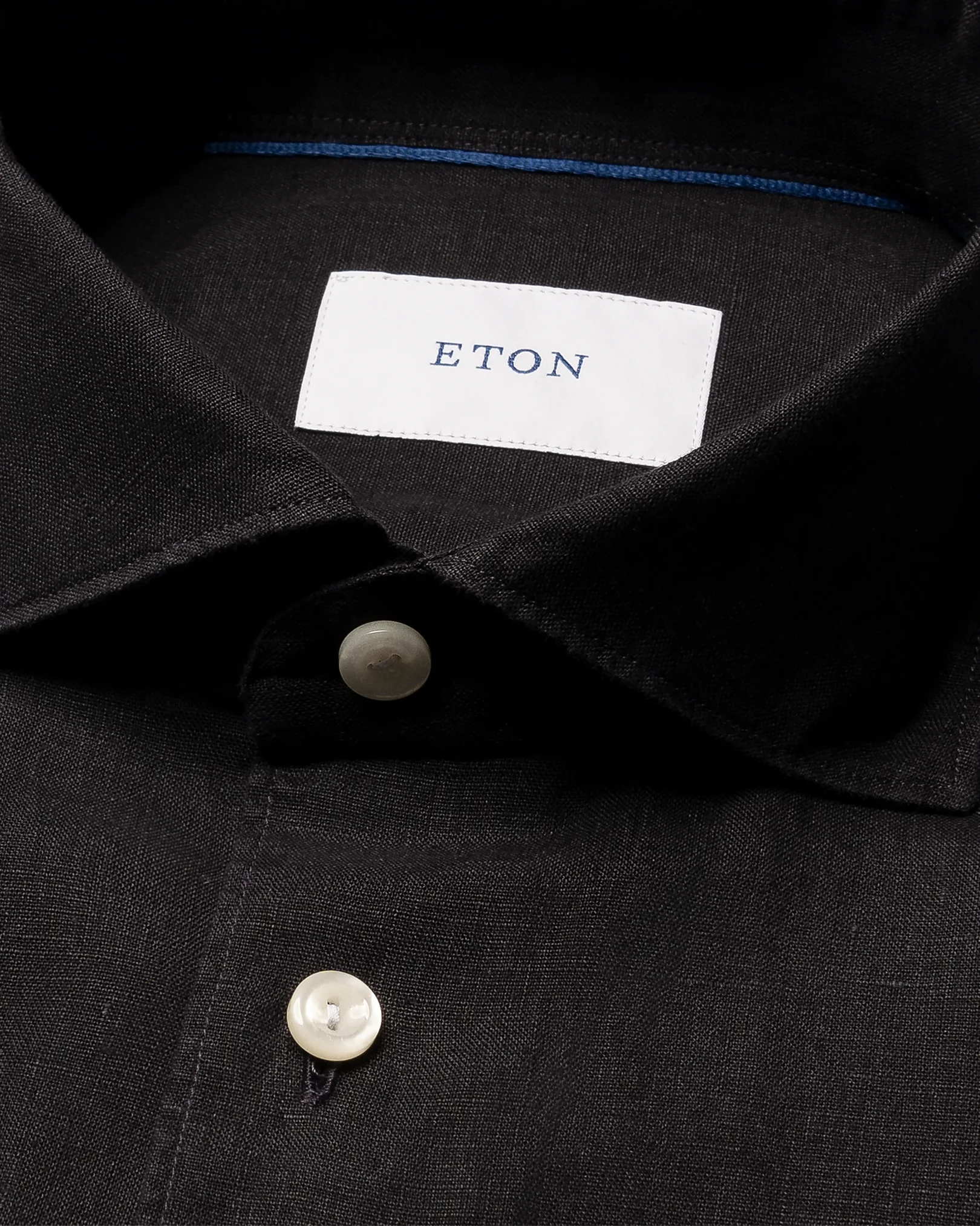 Eton - black solid short sleeve linen shirt