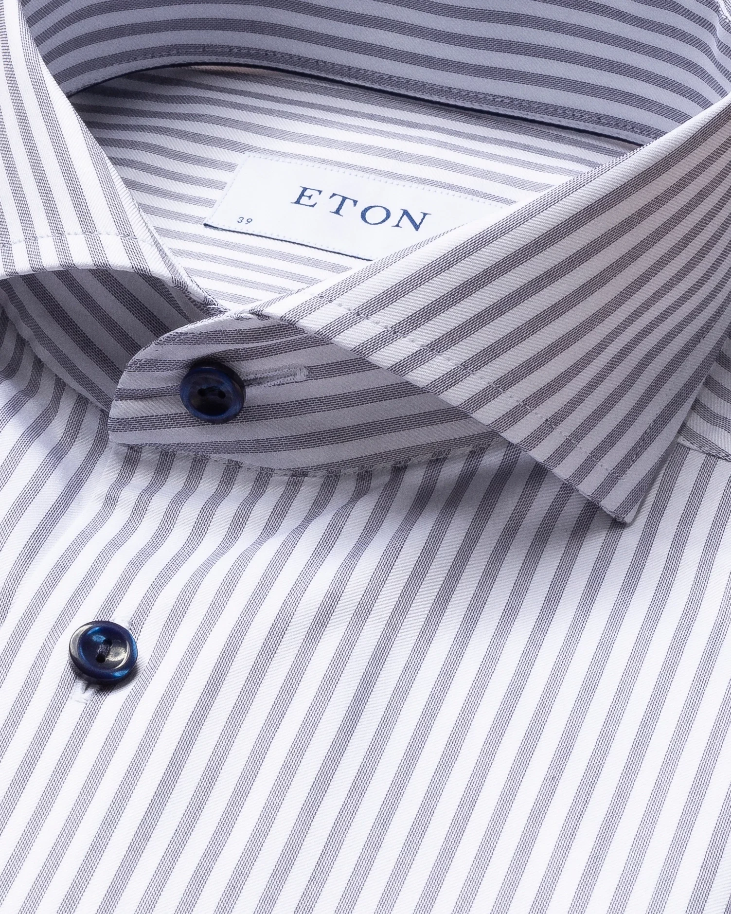 Eton - dark blue striped signature twill shirt extreme cut away