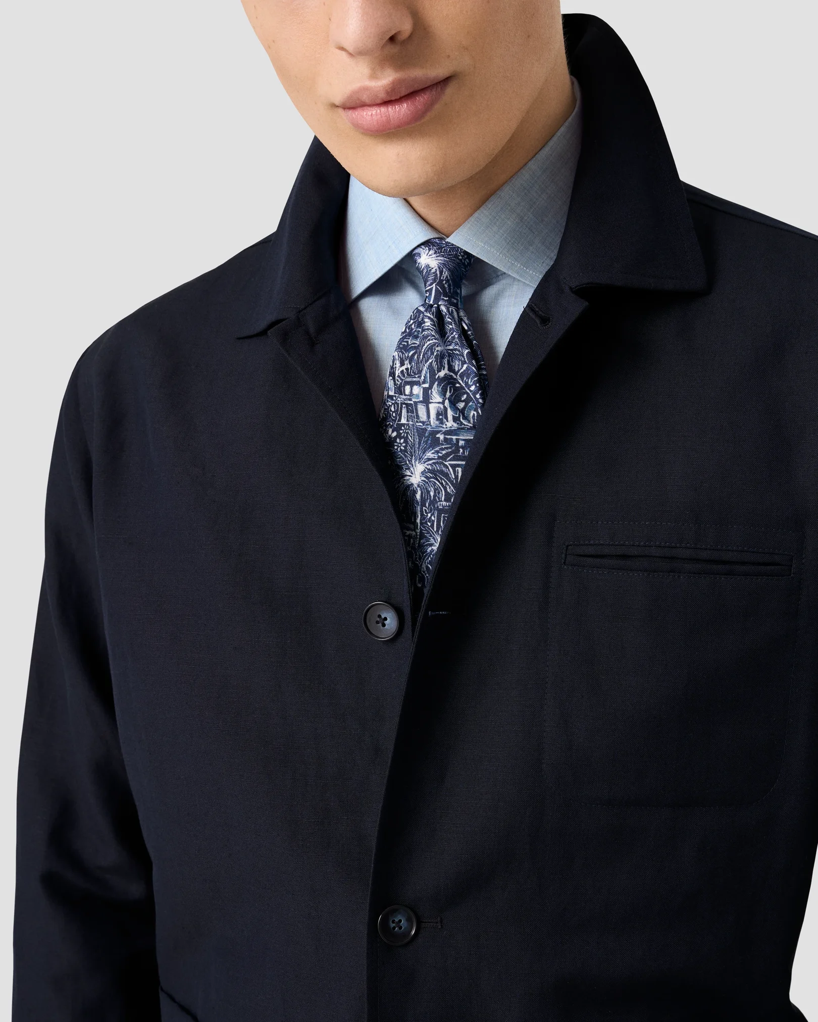 Eton - light blue solid fine twill shirt cutaway
