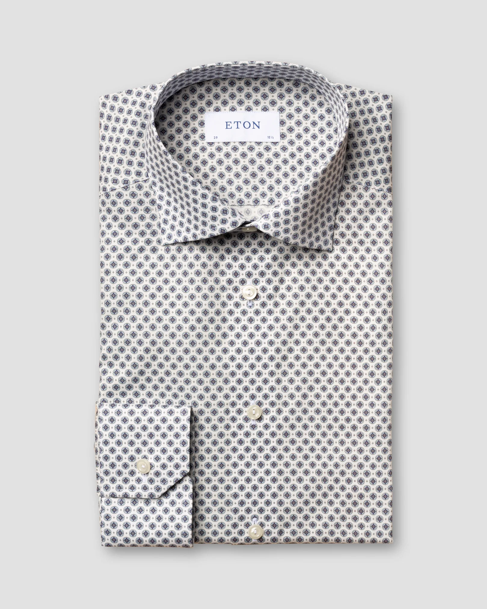 Eton - blue medallion print fine twill shirt cut away