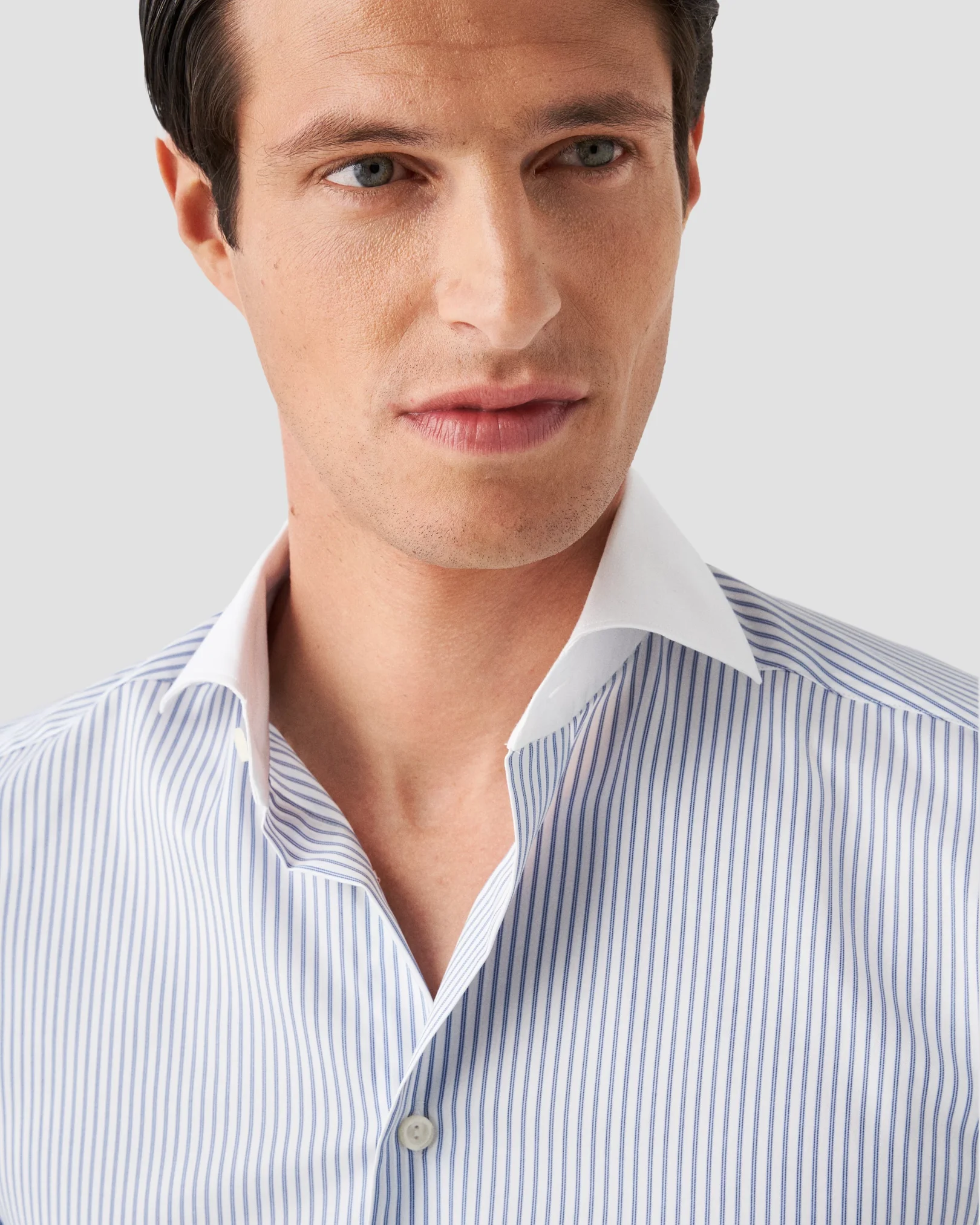 Eton - mid blue wide spread cotton tencel shirt